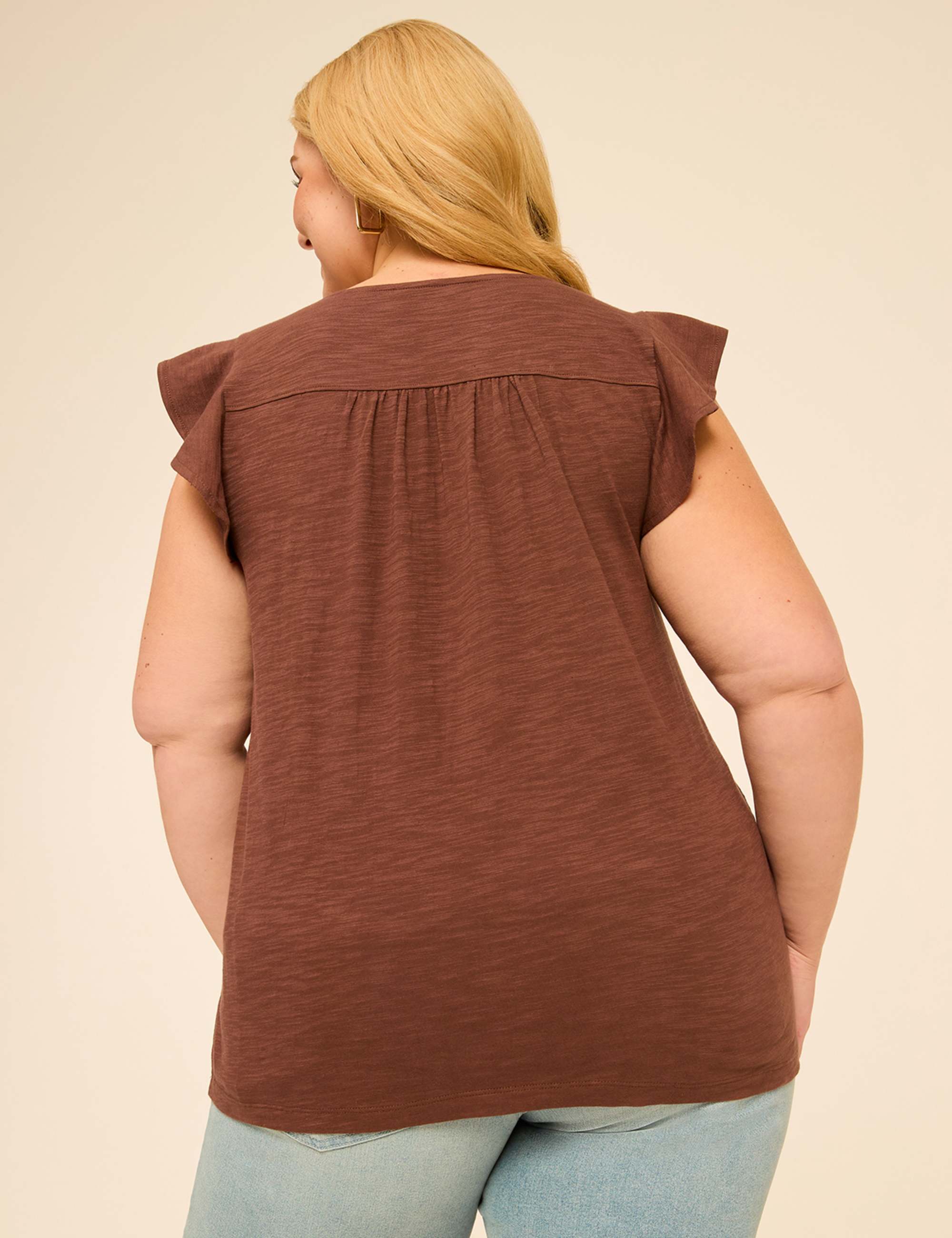 Flutter-Sleeve Lace-Trim Top