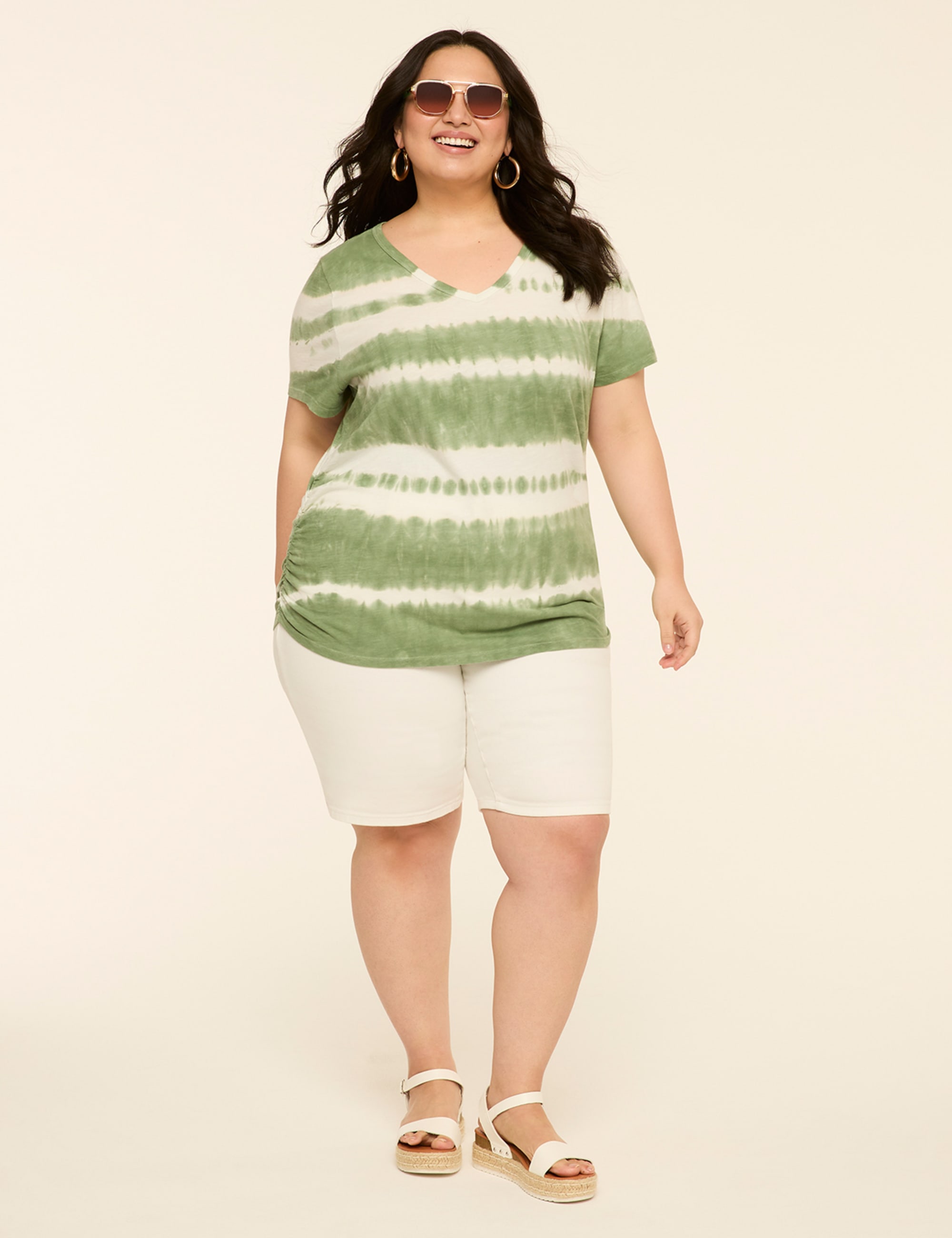 Short-Sleeve V-Neck Side-Ruched Tee