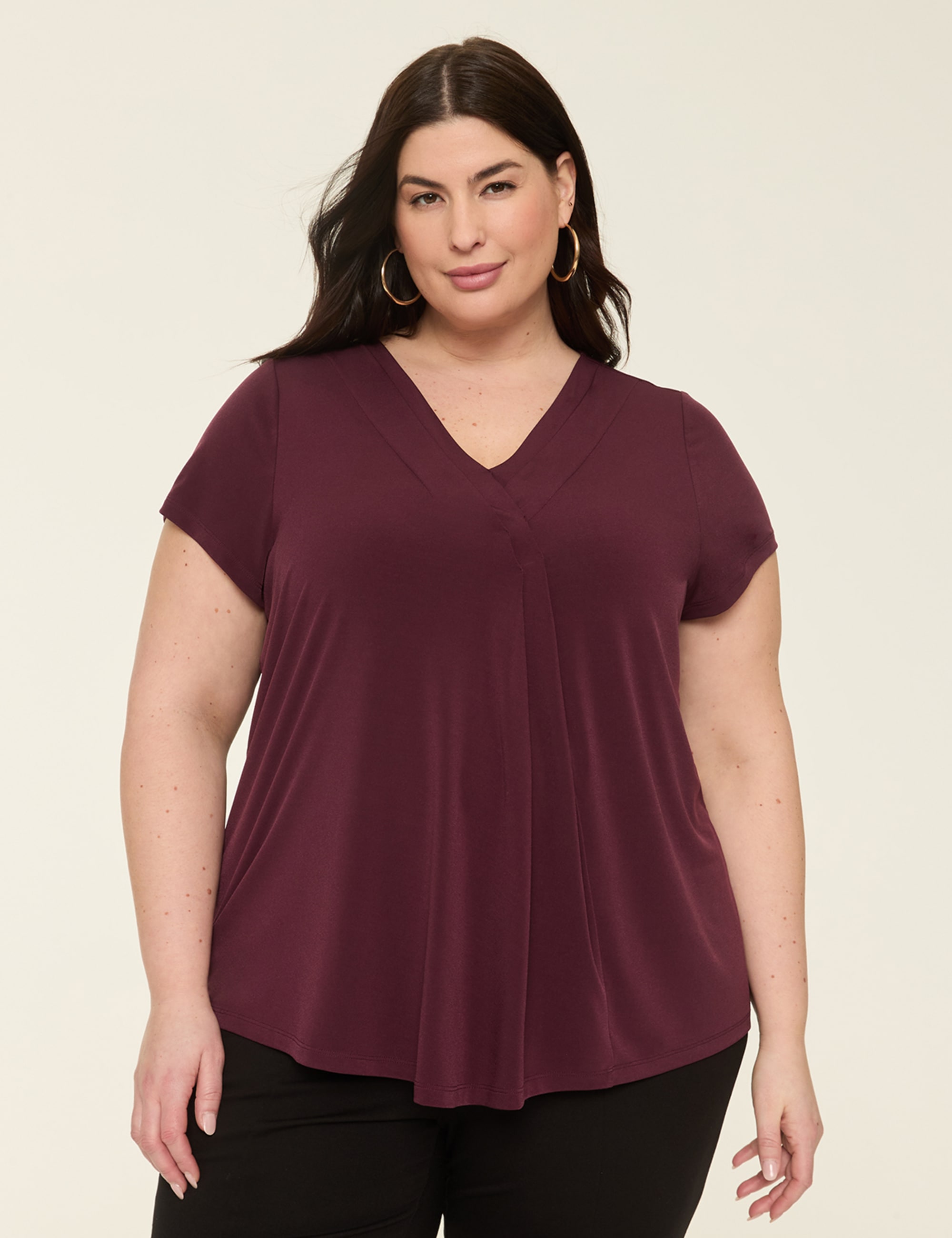 Cap-Sleeve Pleat-Front Top