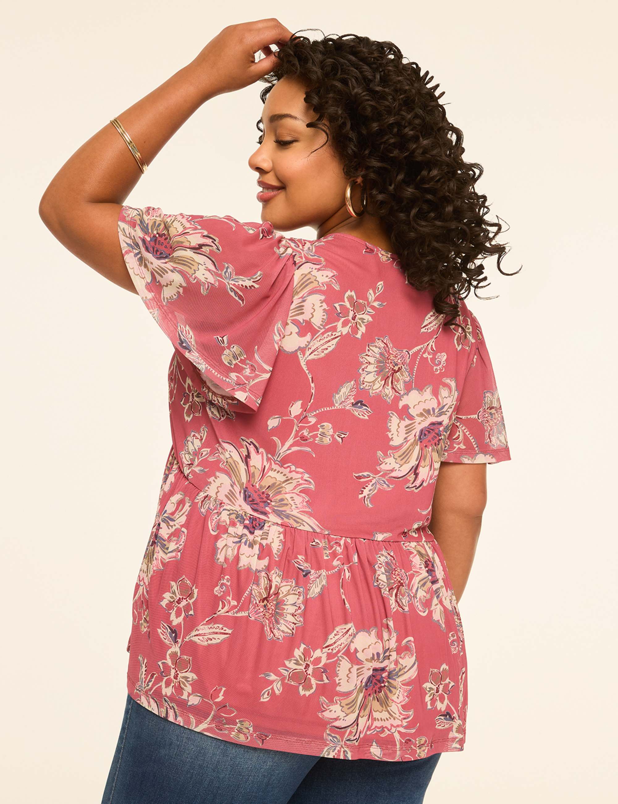 Flutter-Sleeve Mesh Peplum Top