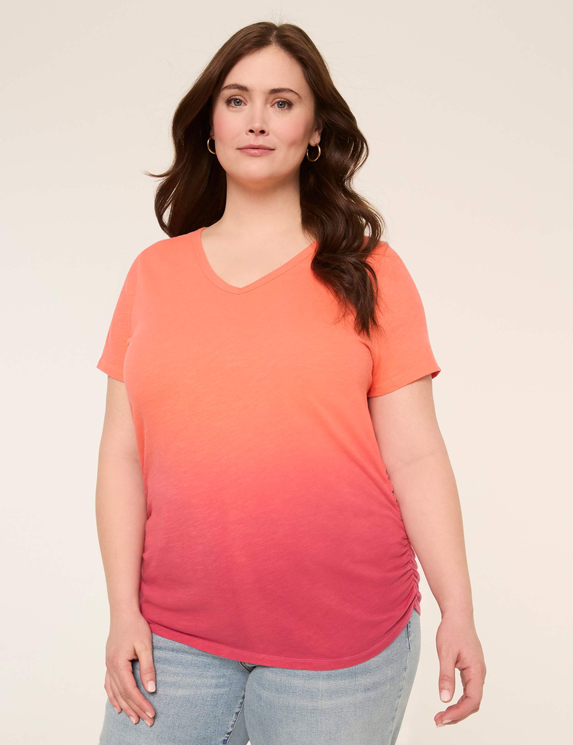 Short-Sleeve V-Neck Side-Ruched Tee
