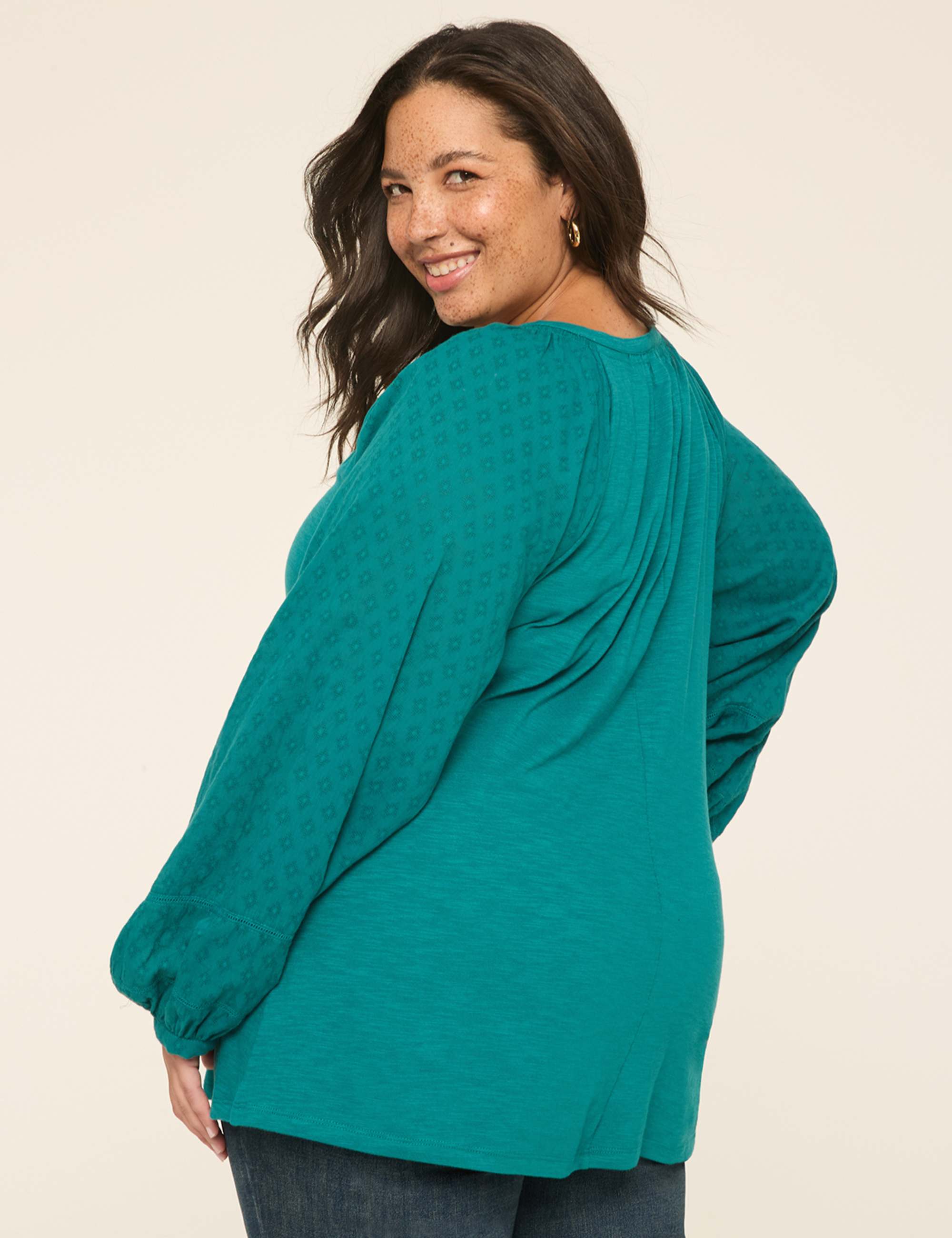 Knit & Woven Jacquard 3/4-Sleeve Top