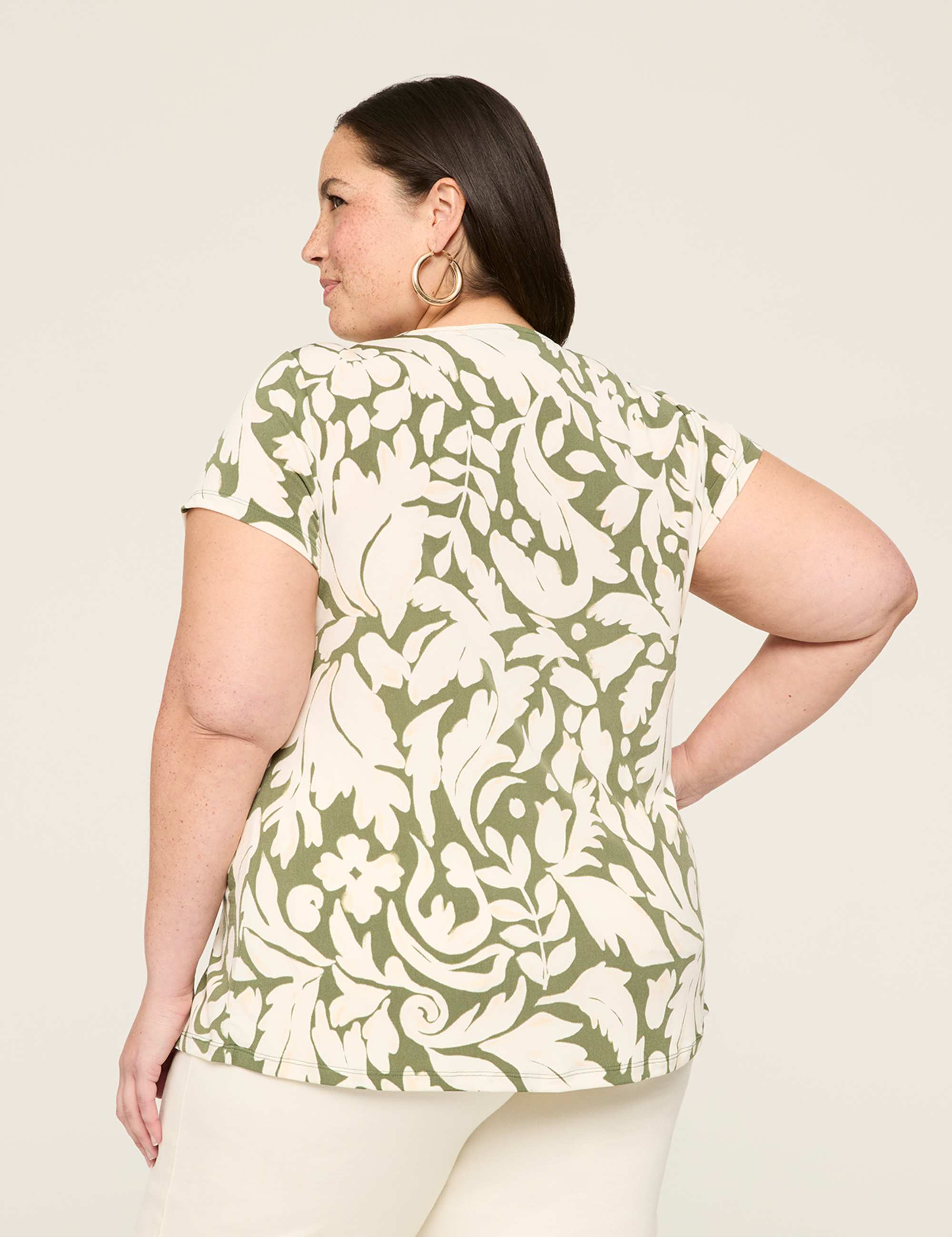 Cap-Sleeve Pleat-Front Top