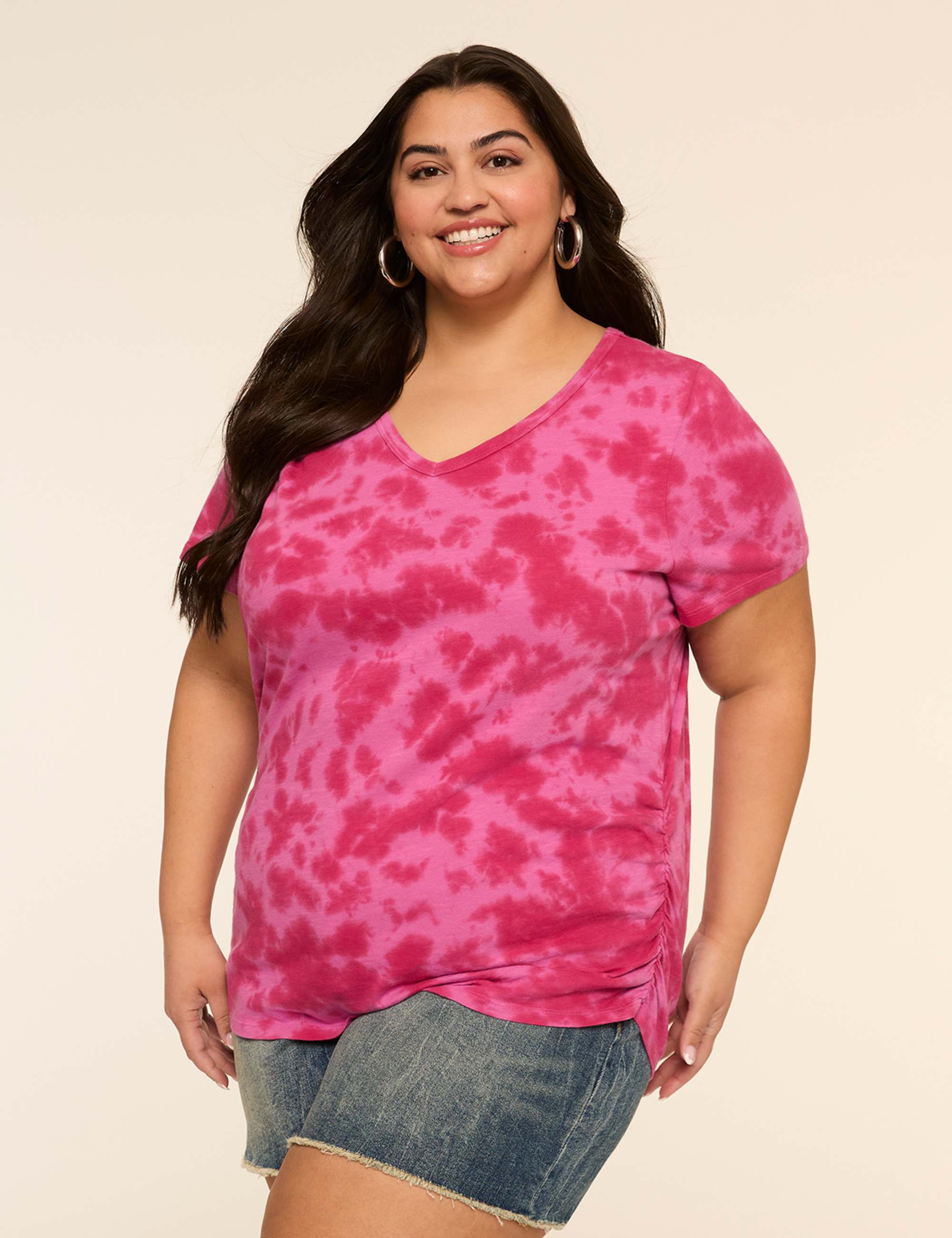Short-Sleeve V-Neck Side-Ruched Tee