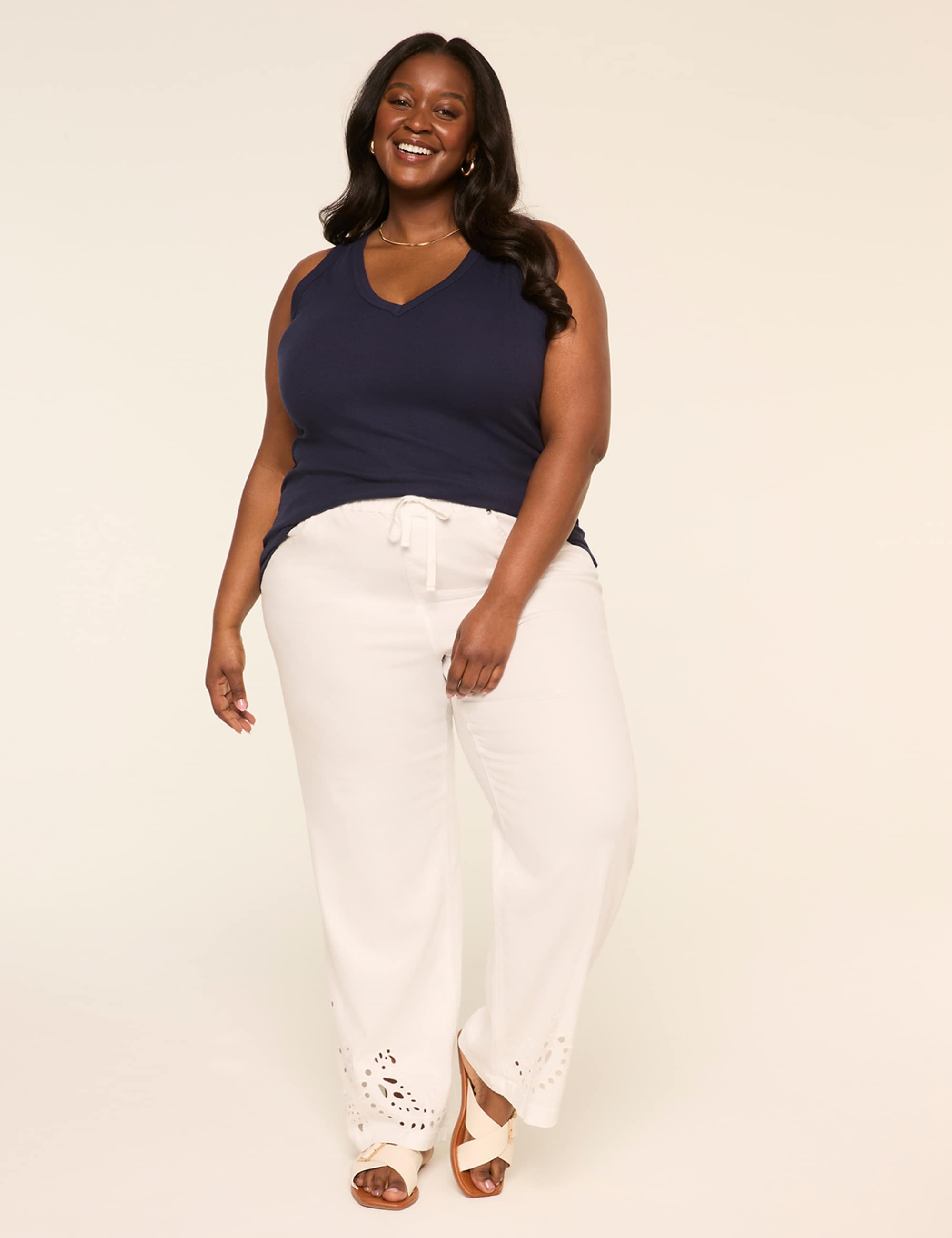 Pull-On Eyelet-Hem Relaxed Straight Jean