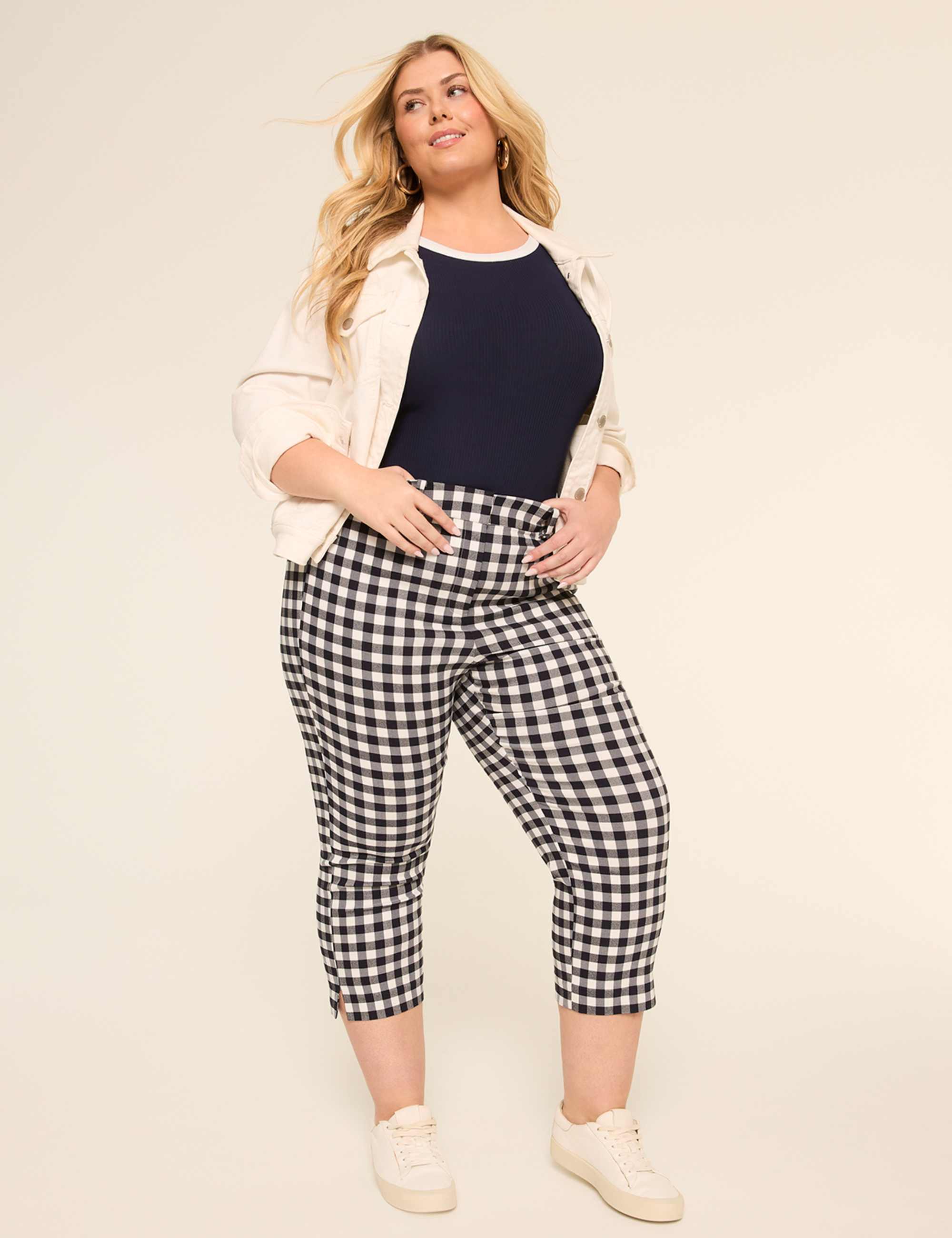 4-Season Gingham Slim Capri Pant