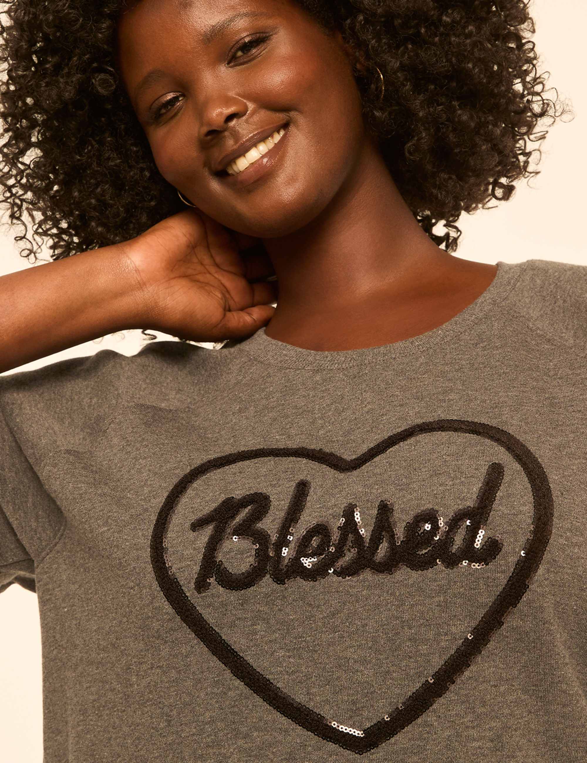 Chenille Blessed Heart Short-Sleeve Graphic Sweatshirt