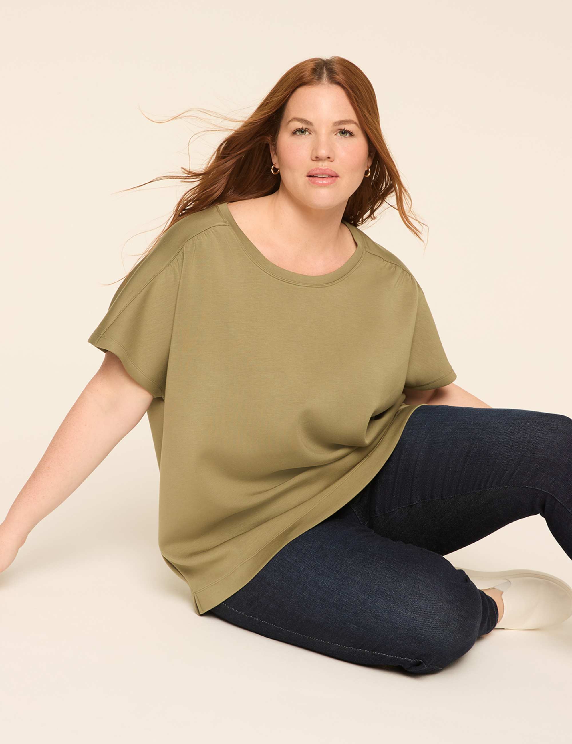 Journey Dolman-Sleeve Shirred-Shoulder Top
