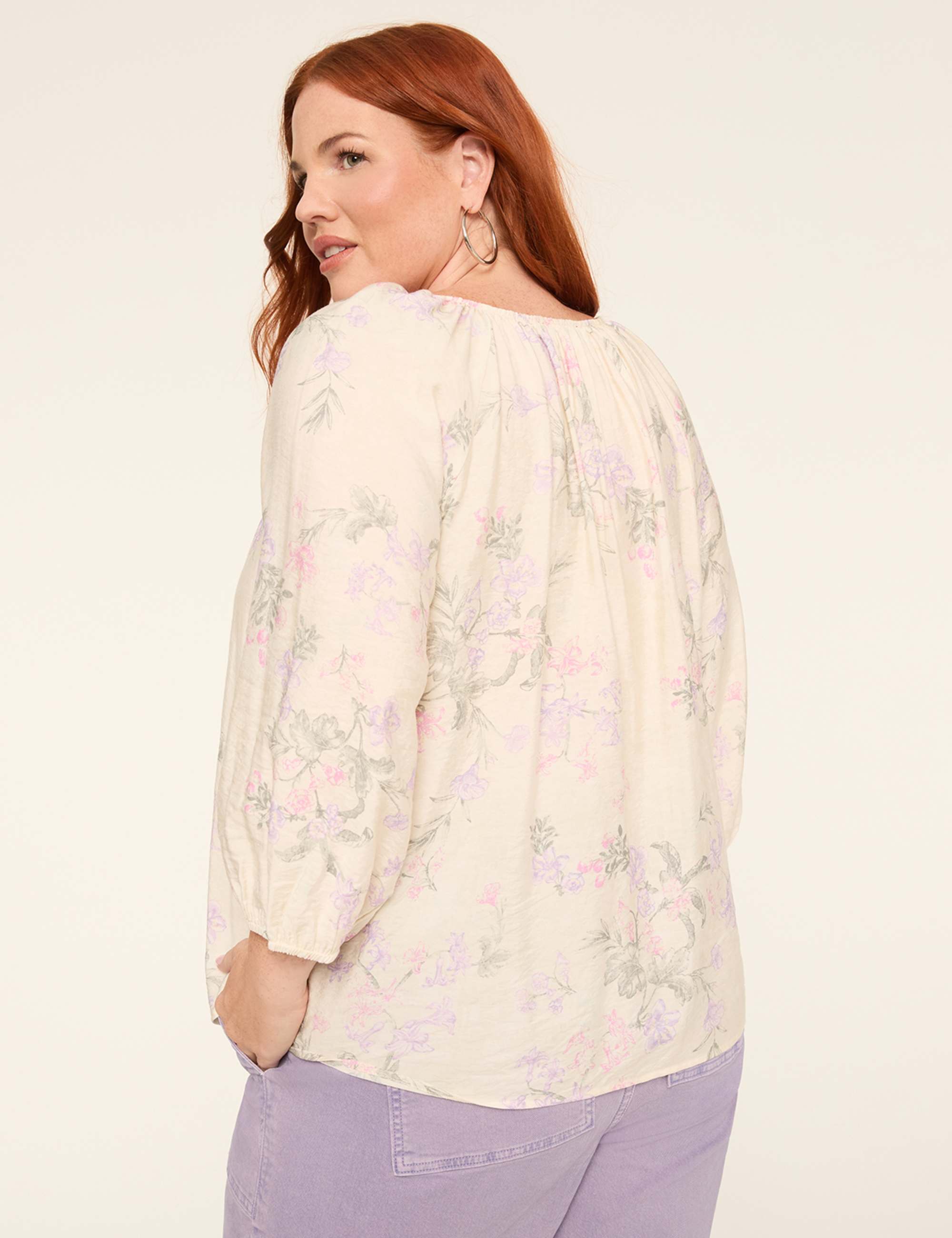 3/4-Sleeve Popover Blouse