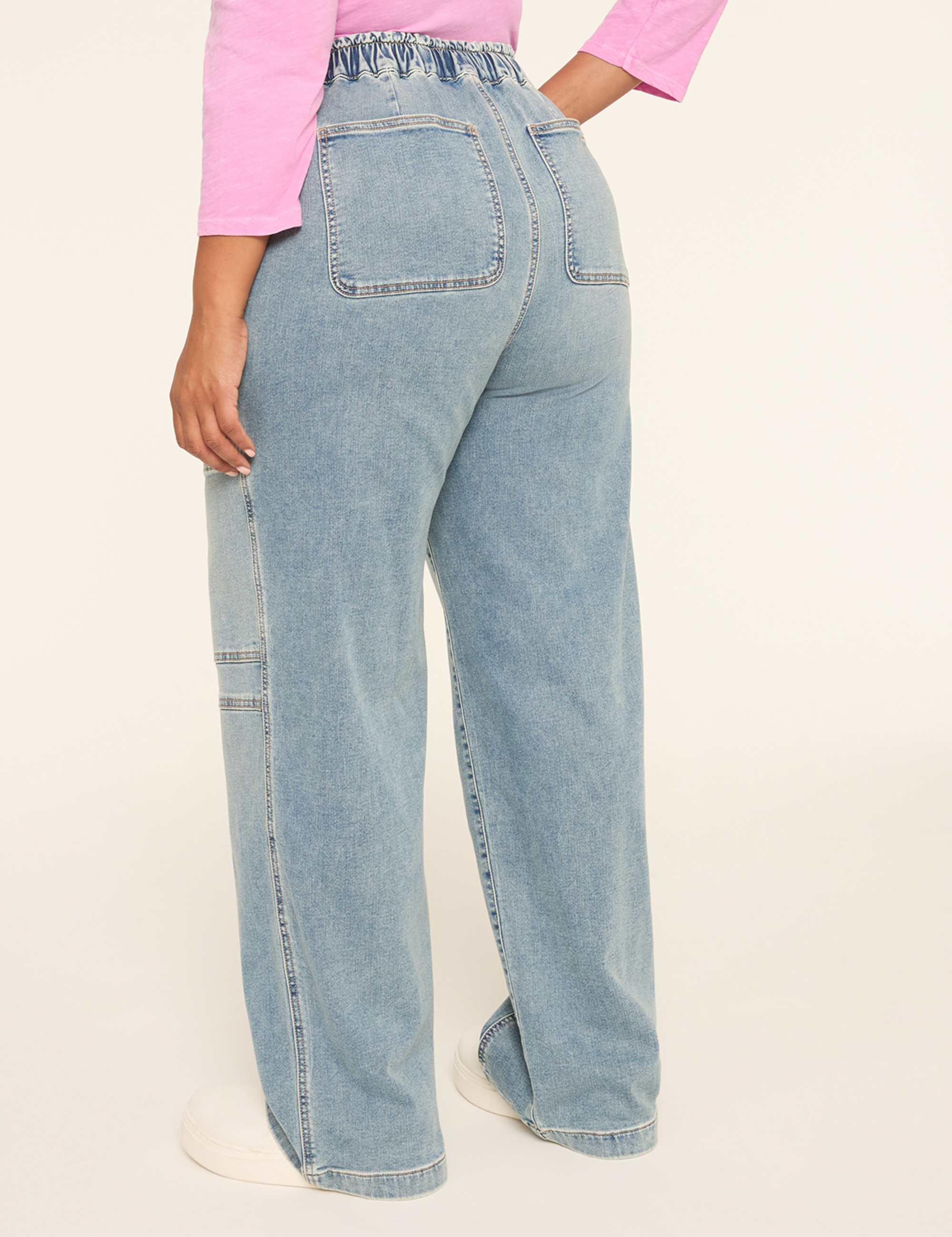 Cloud Knit Pull-On High-Rise Relaxed Straight Cargo Jean