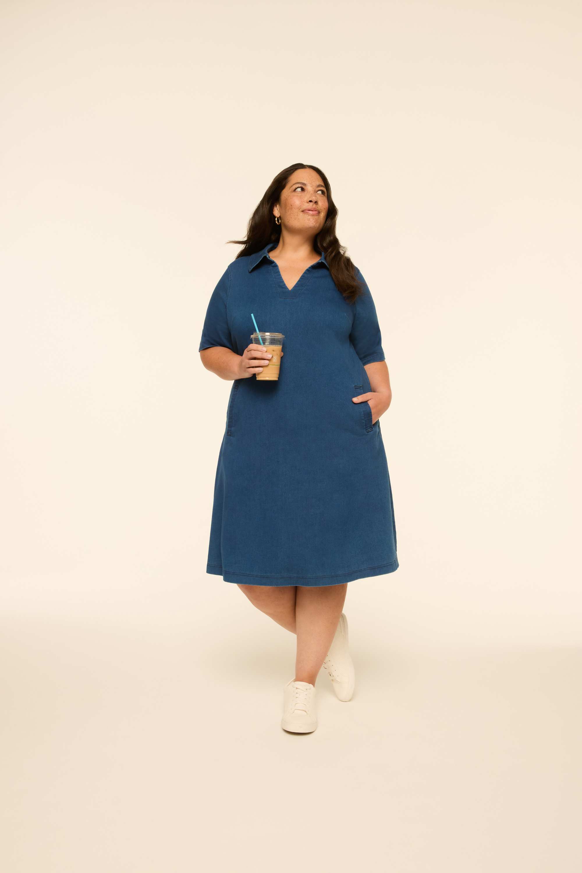 Knit Denim Collared Short Dress