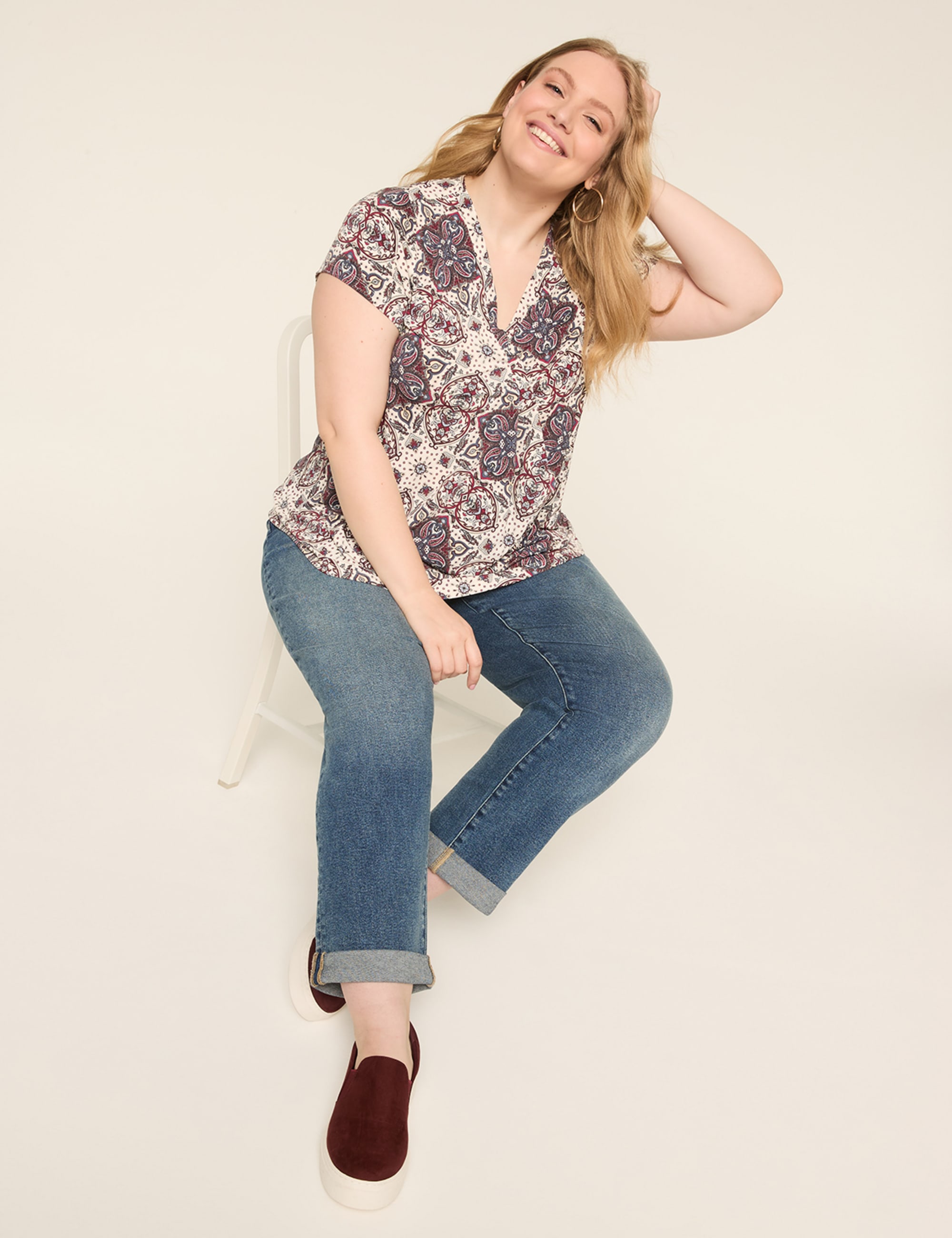 Cap-Sleeve Pleat-Front Top