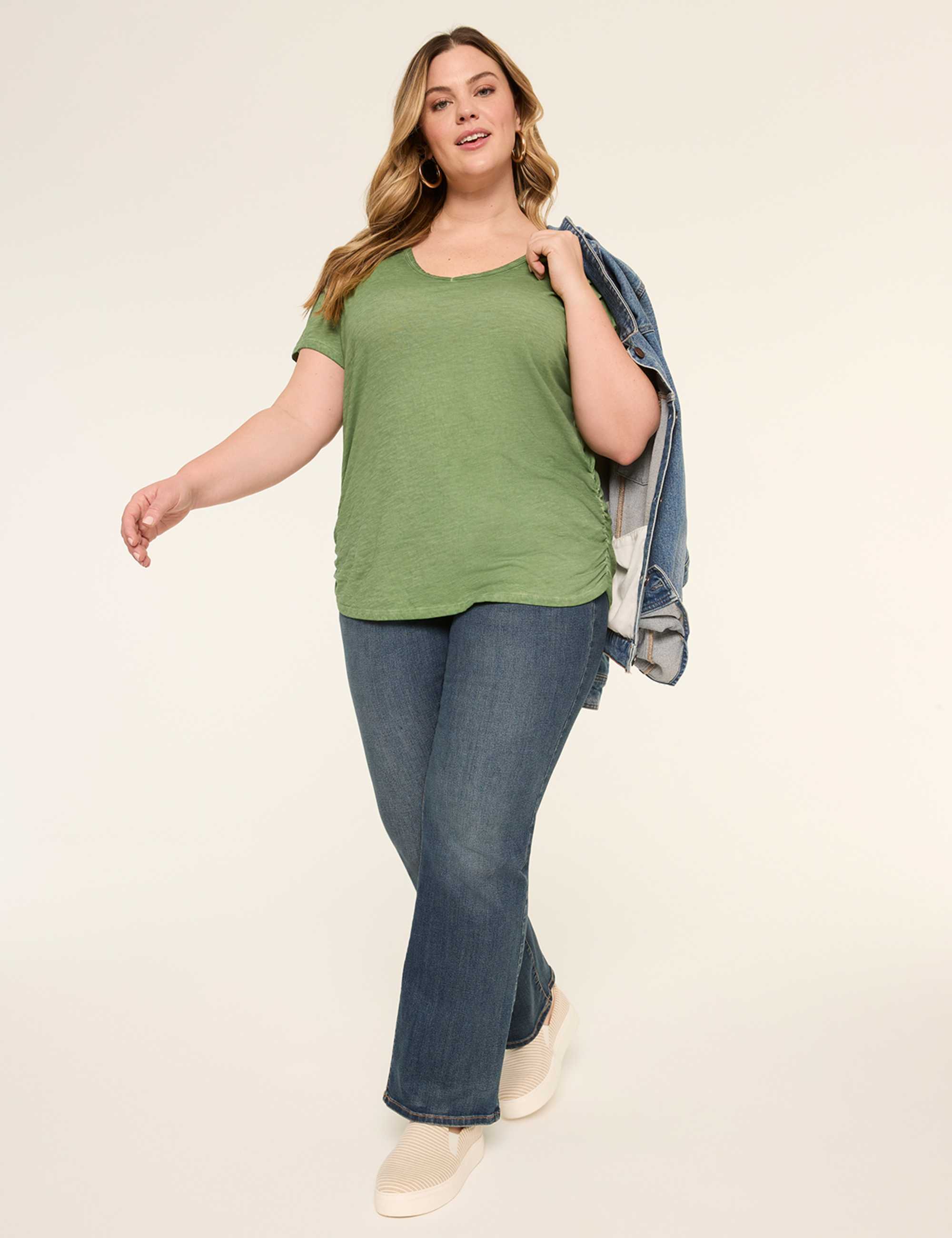 Short-Sleeve V-Neck Side-Ruched Tee