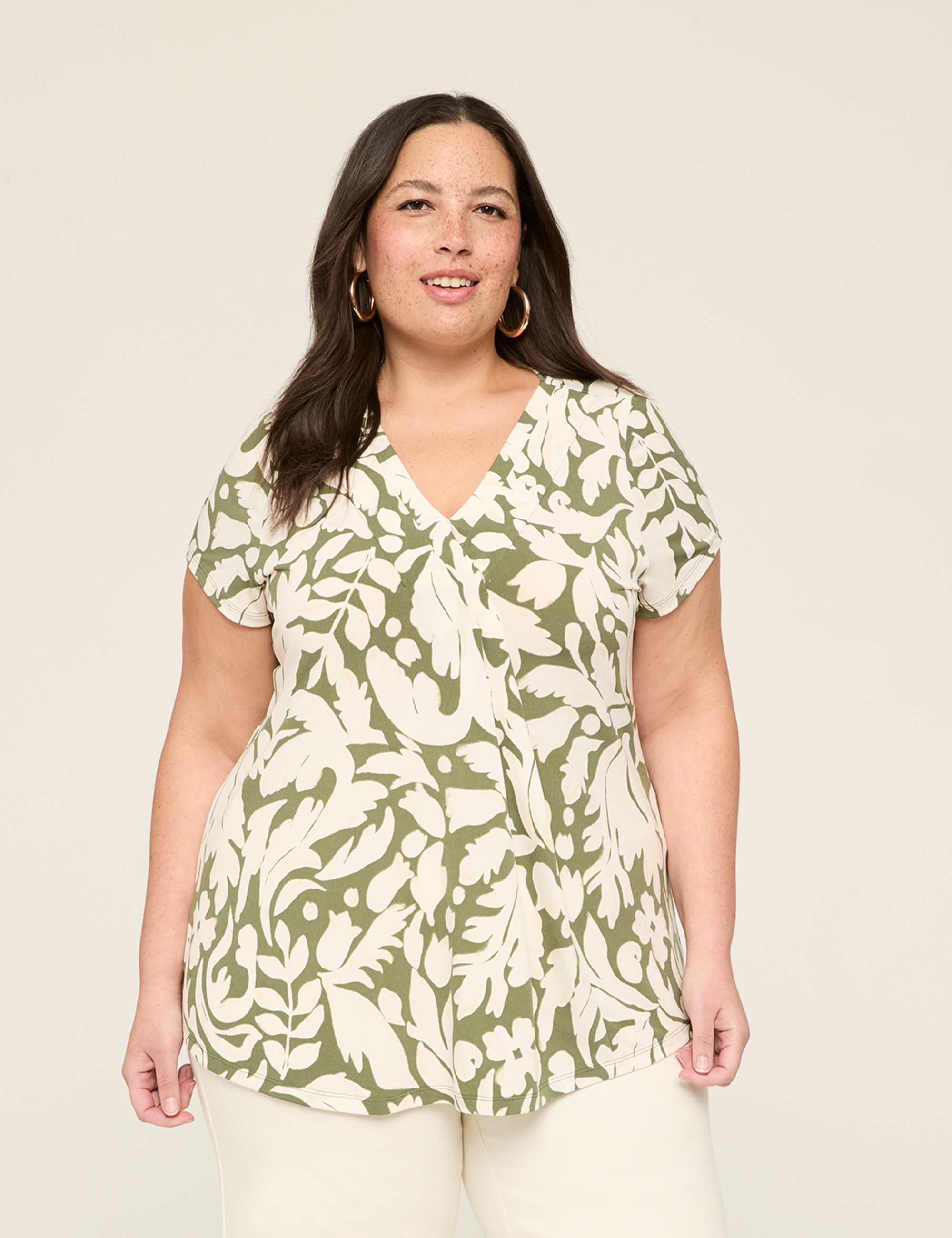 Cap-Sleeve Pleat-Front Top
