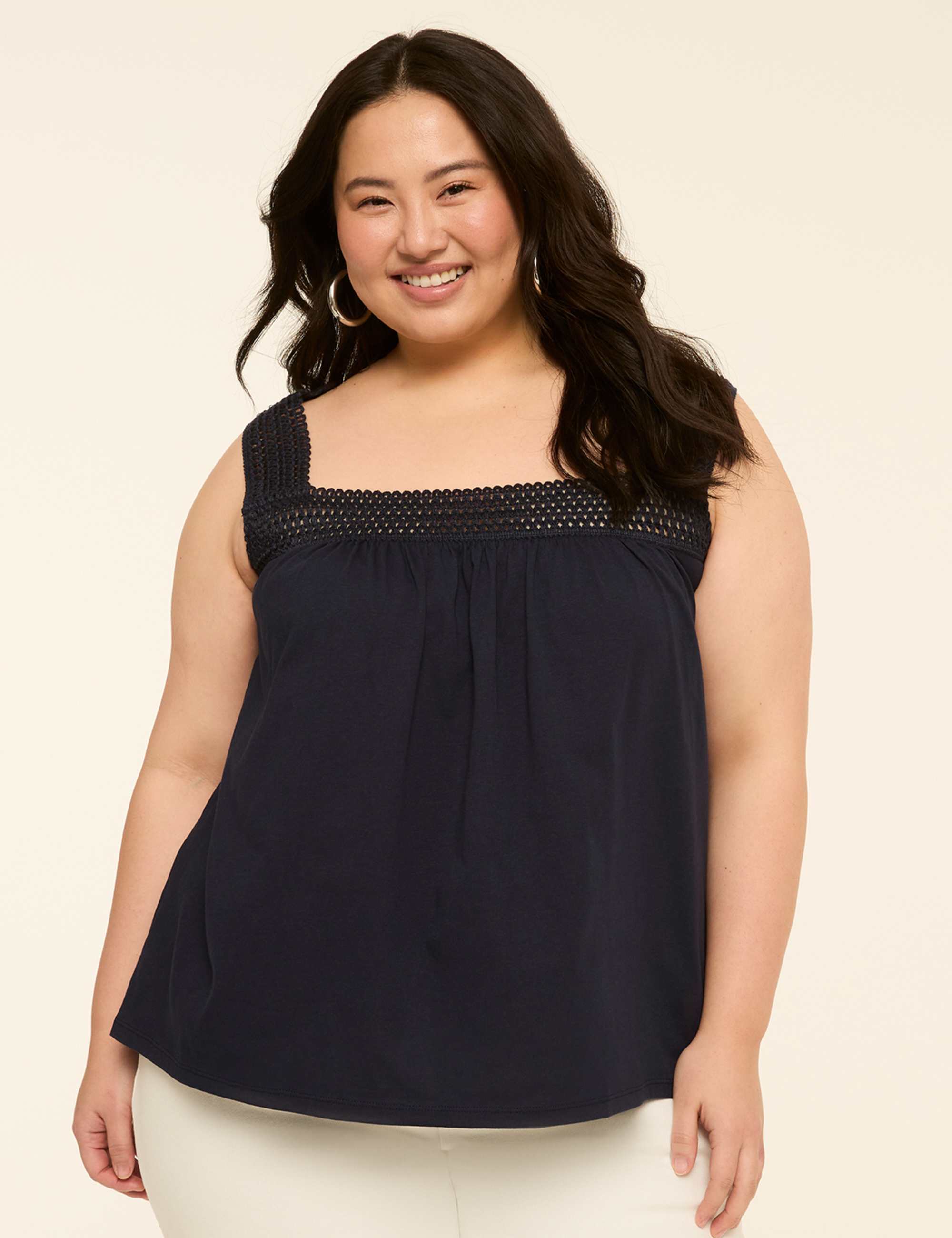 Square-Neck Crochet-Trim Tank