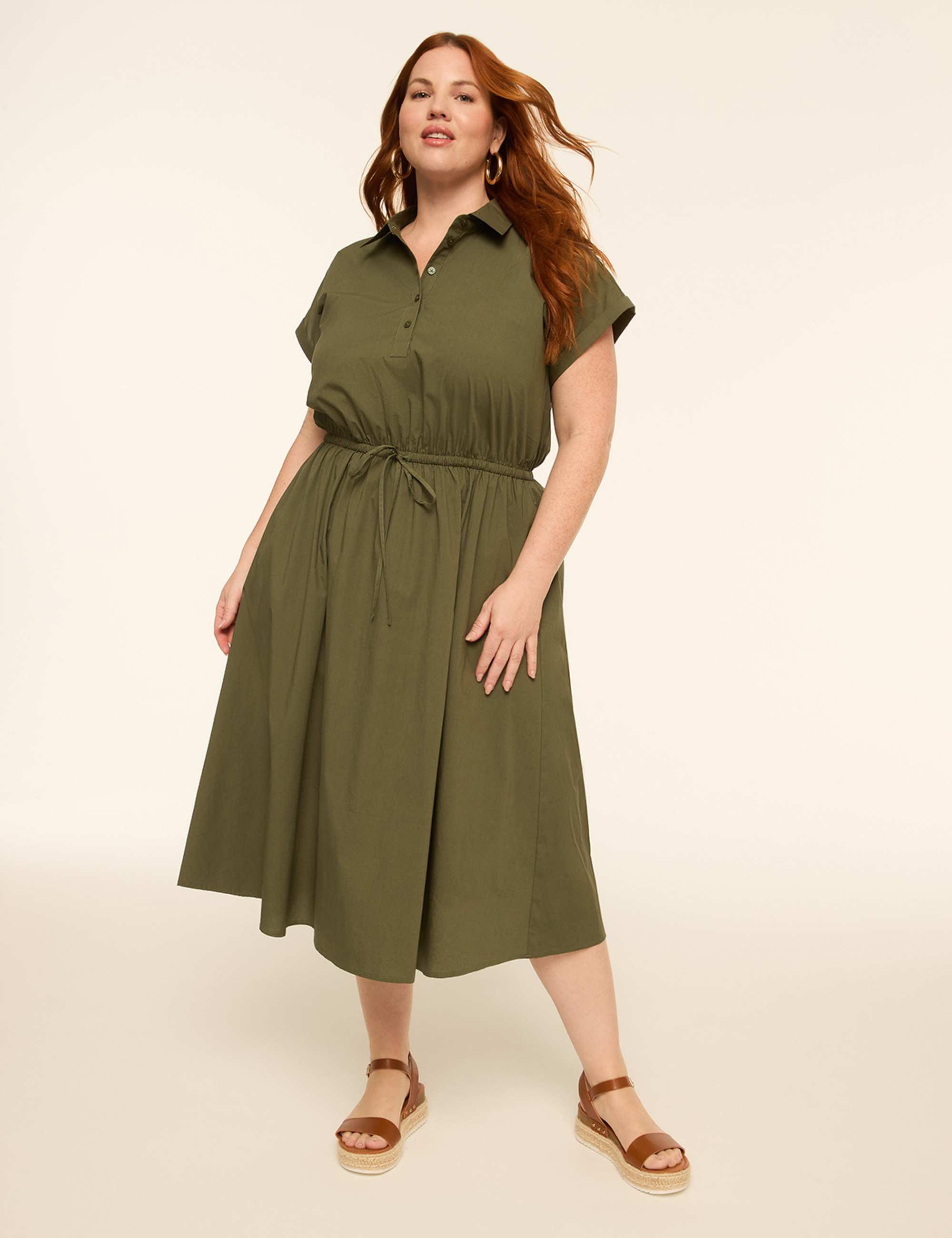 Collared Button-Front Midi Dress