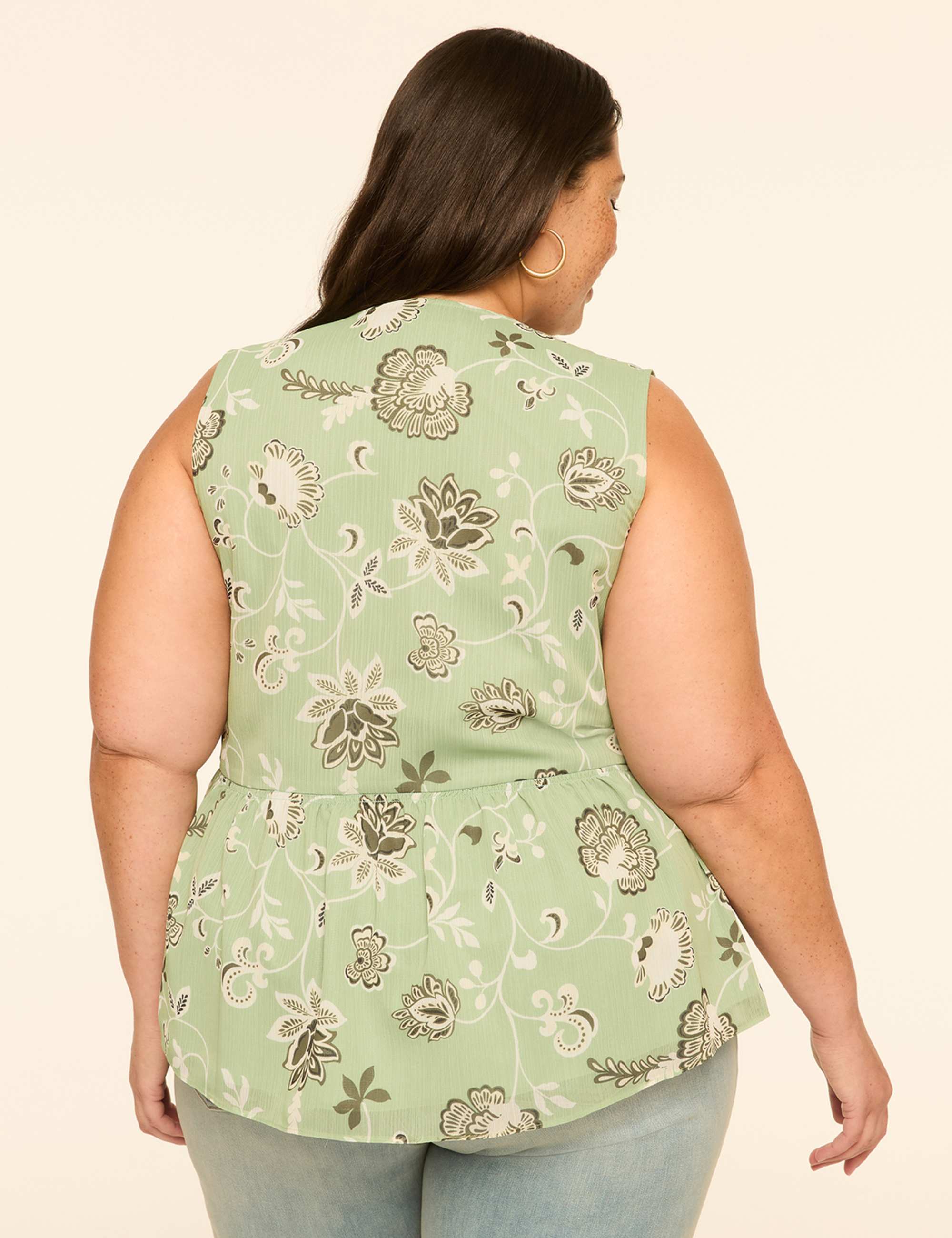 Smocked-Yoke V-Neck Tank