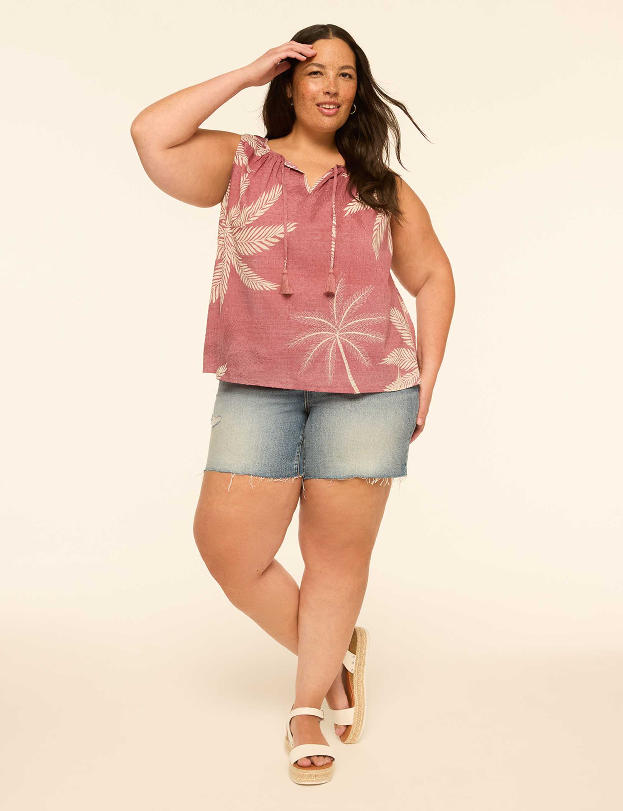 Sleeveless Tie-Neck Blouse