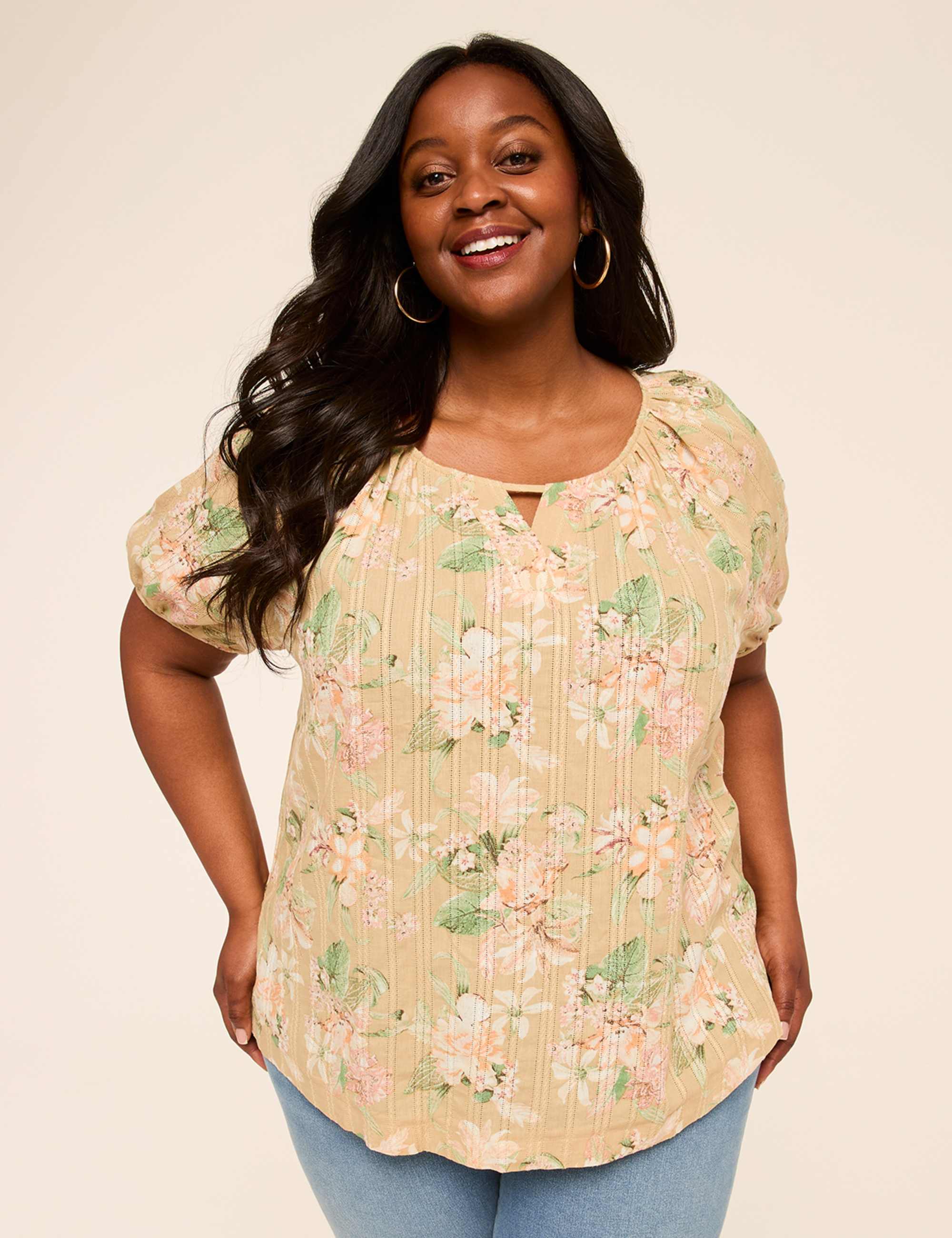 Puff-Sleeve Keyhole Top