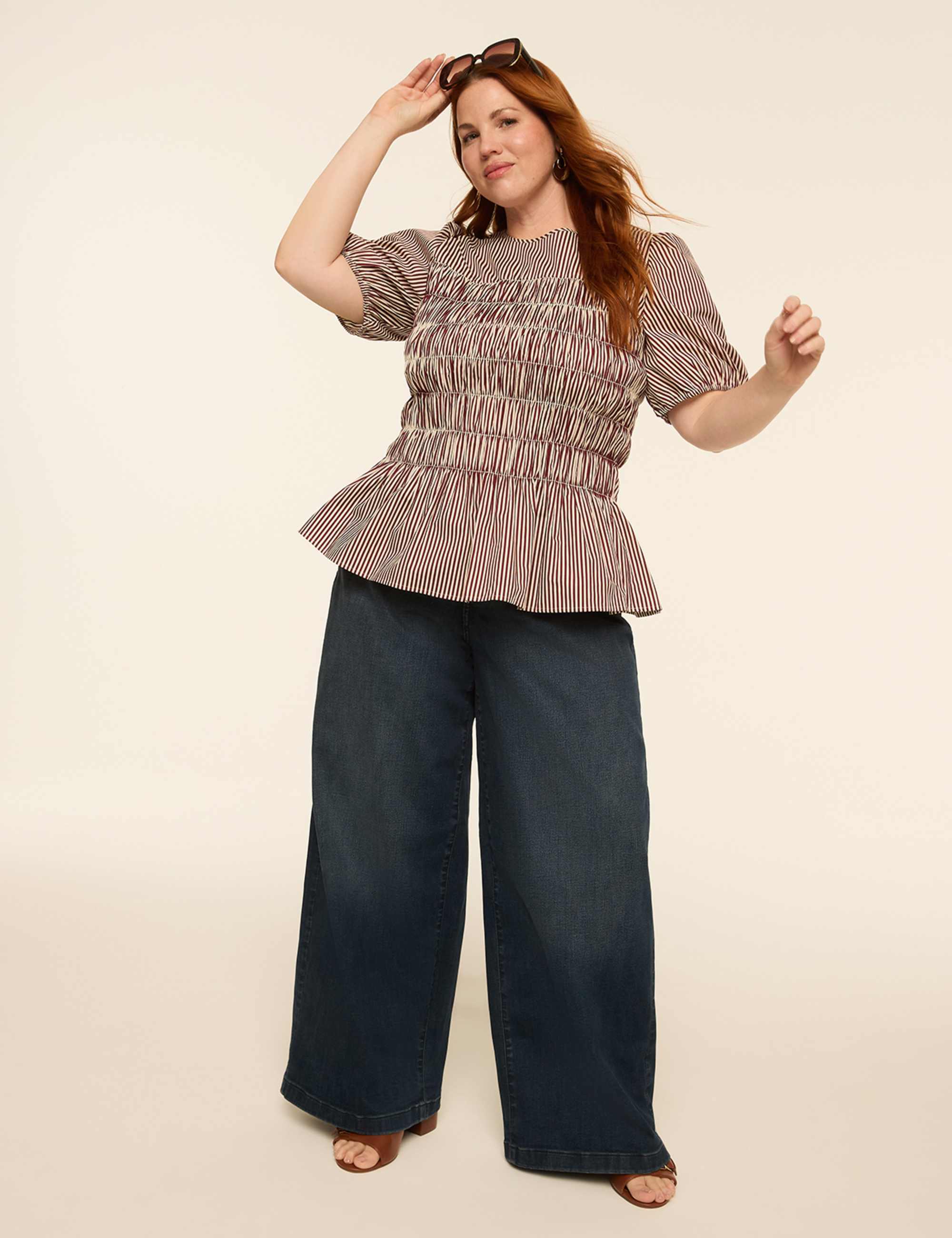 Puff-Sleeve Smocked Peplum Top