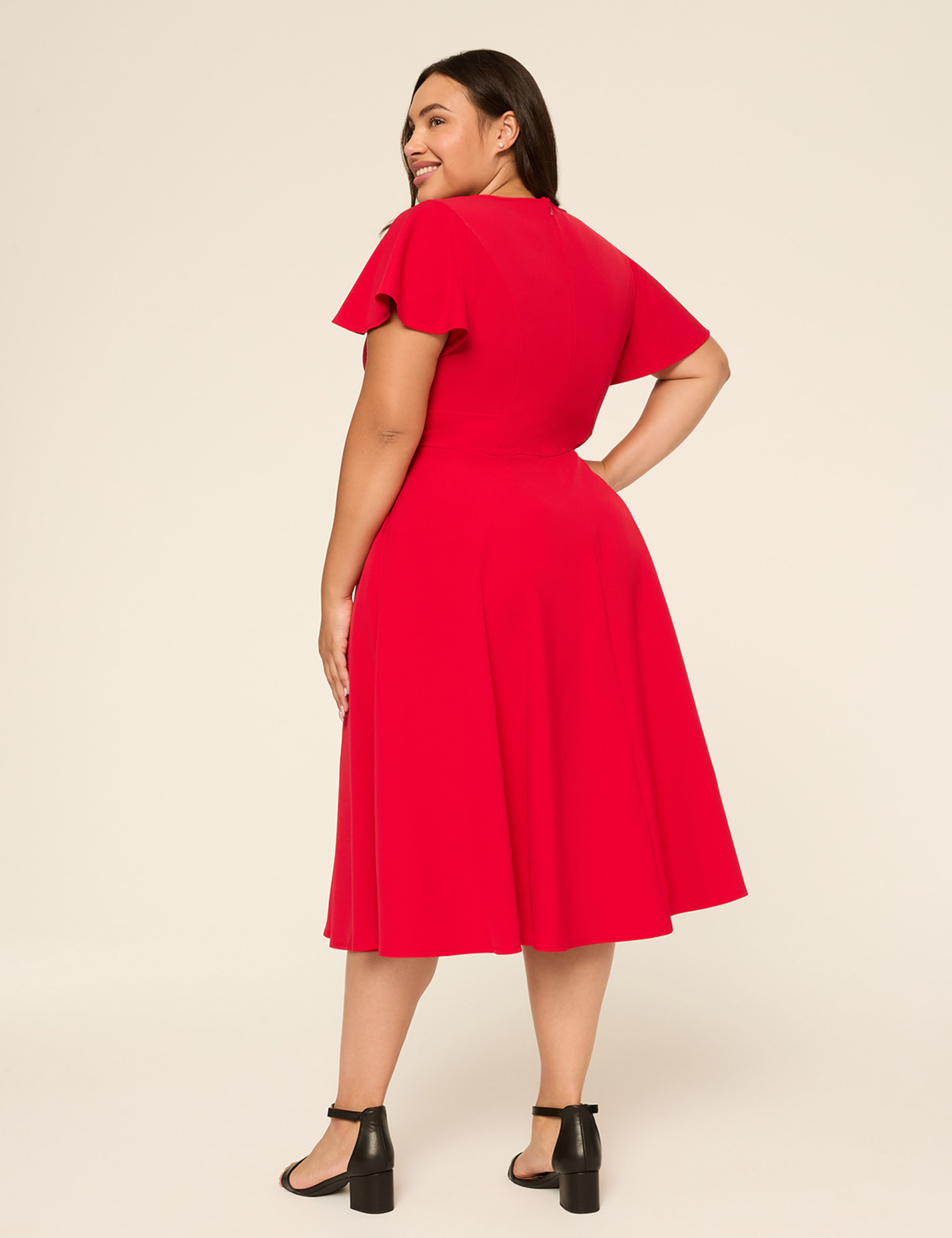 Lena V-Neck Level-Hem Midi Dress