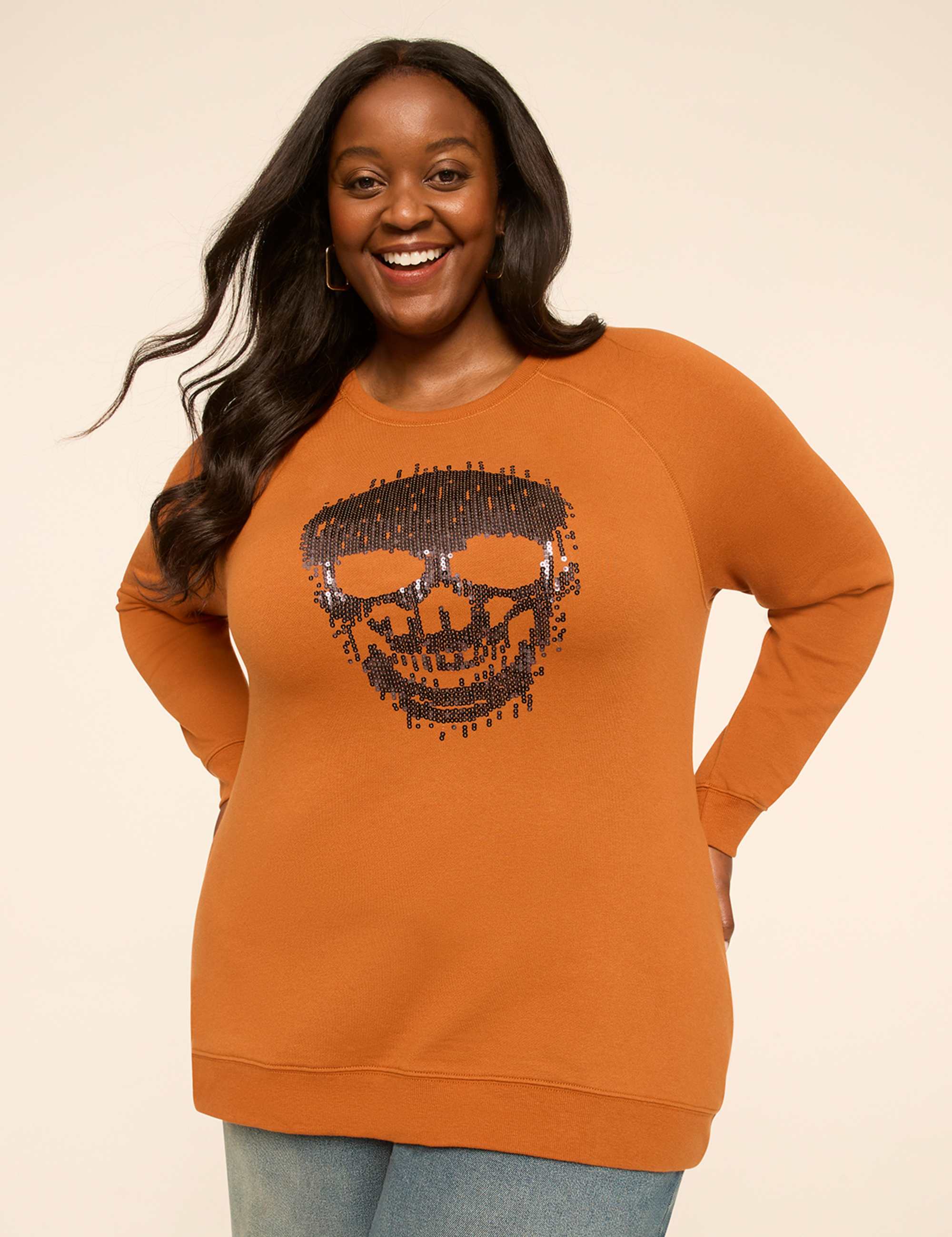 Sequin Skull Graphic Sweatshirt