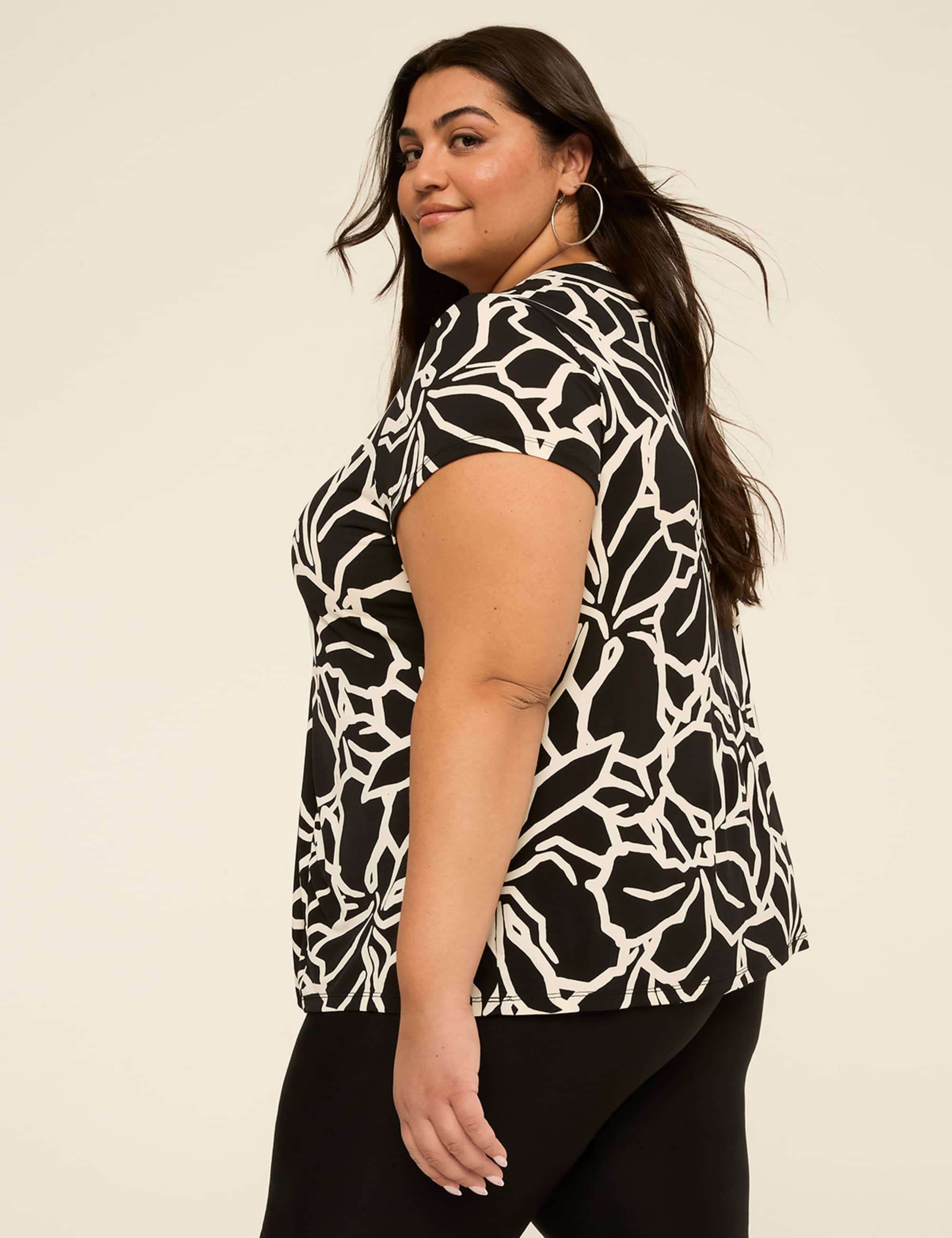 Swing Cap-Sleeve Pleat-Front Top