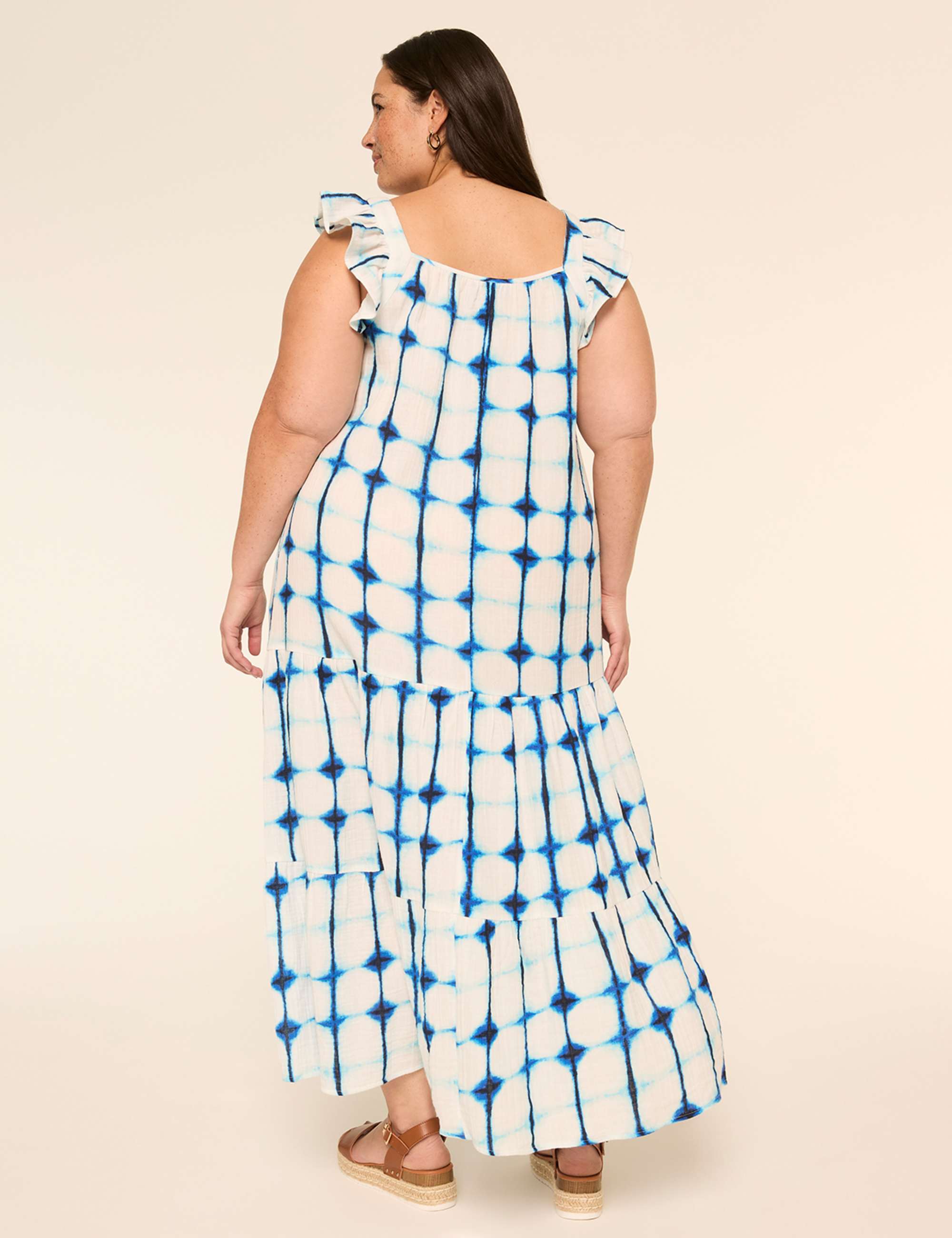Ruffle-Sleeve Tiered Gauze Maxi Dress
