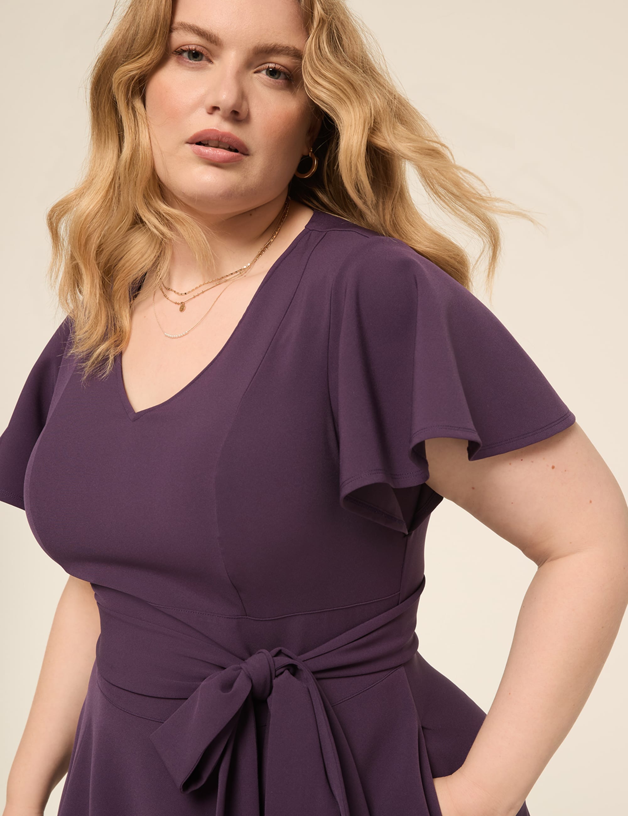 Lena V-Neck Level-Hem Midi Dress