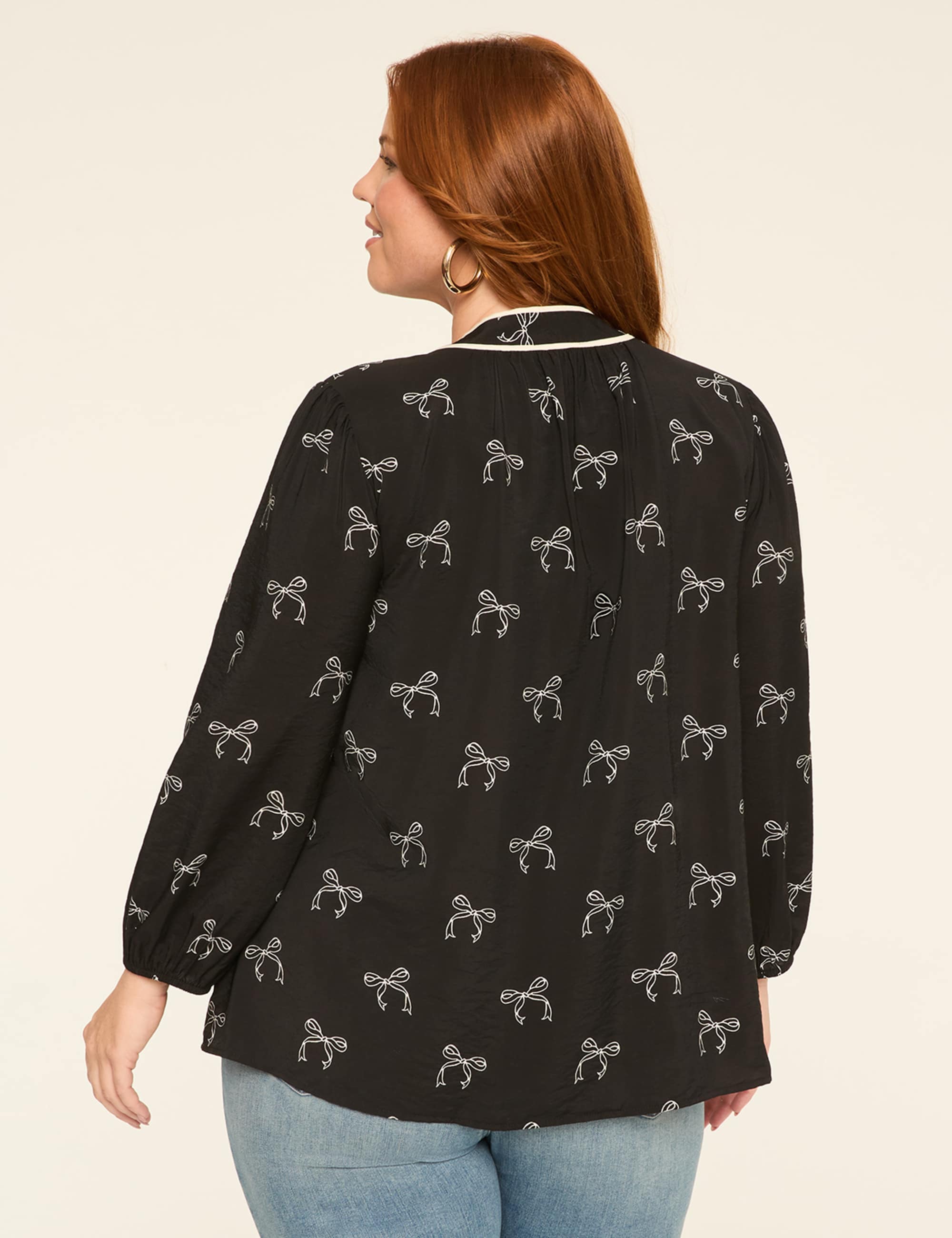 Bracelet-Sleeve Split-Neck Popover Blouse