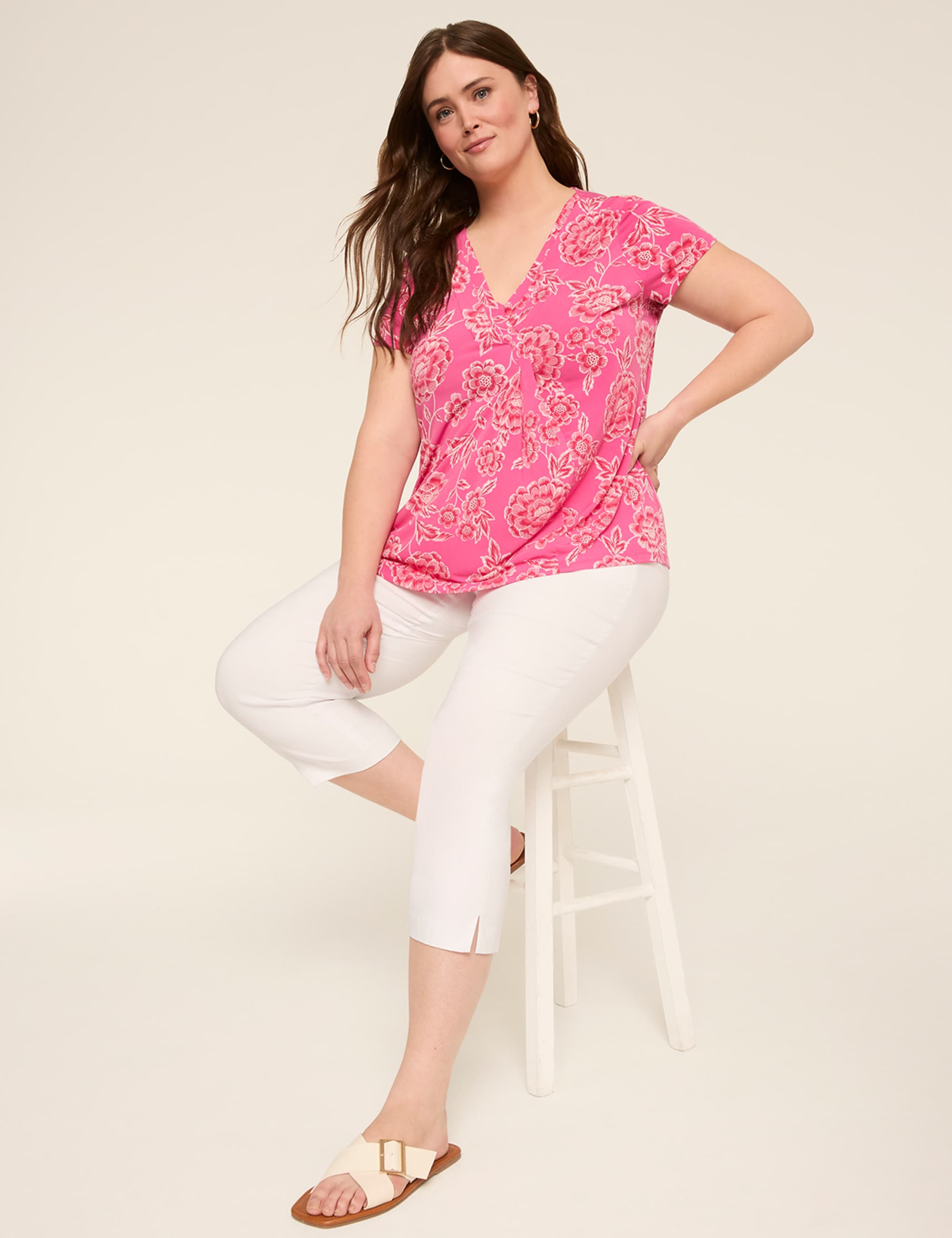 Swing Cap-Sleeve Pleat-Front Top