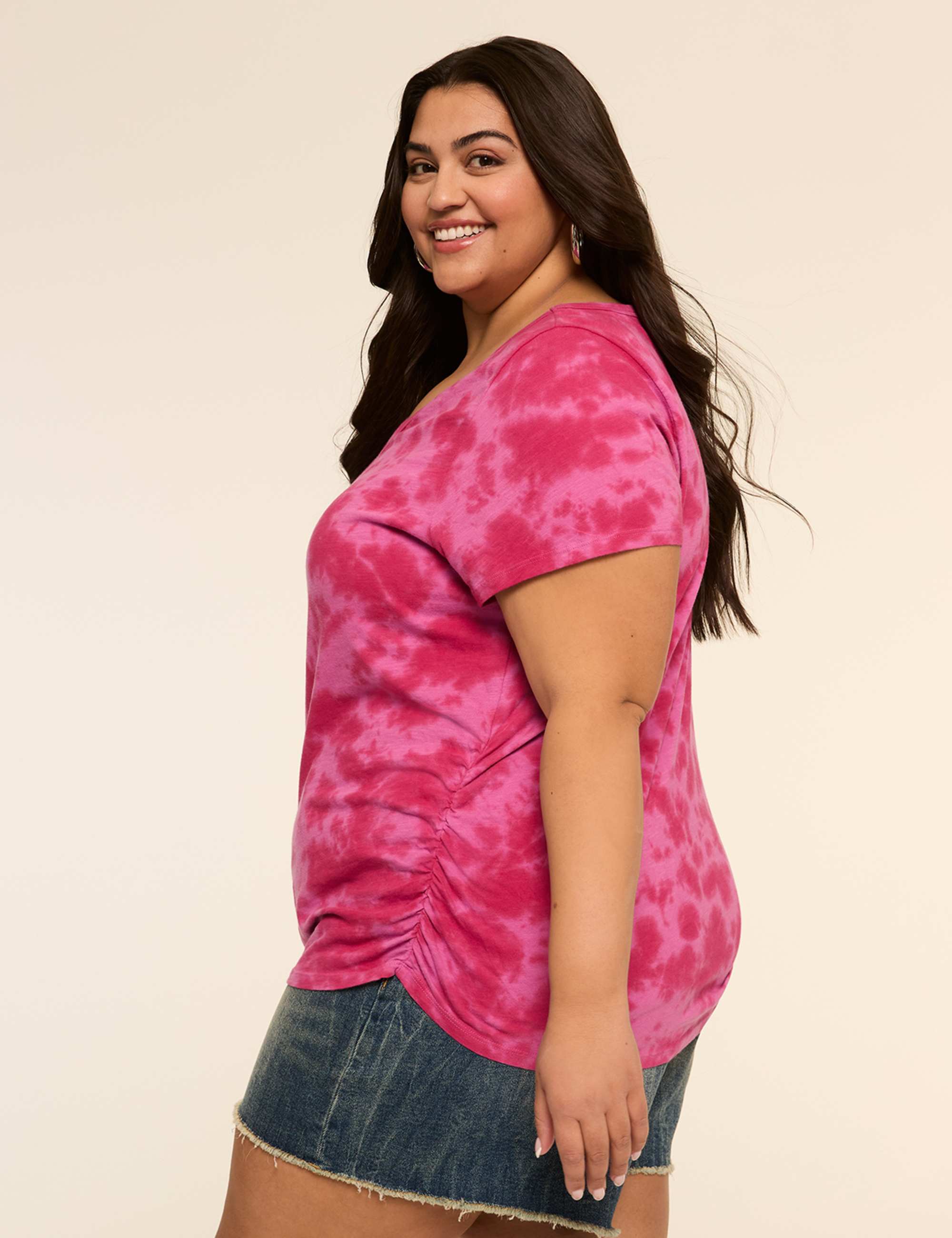 Short-Sleeve V-Neck Side-Ruched Tee