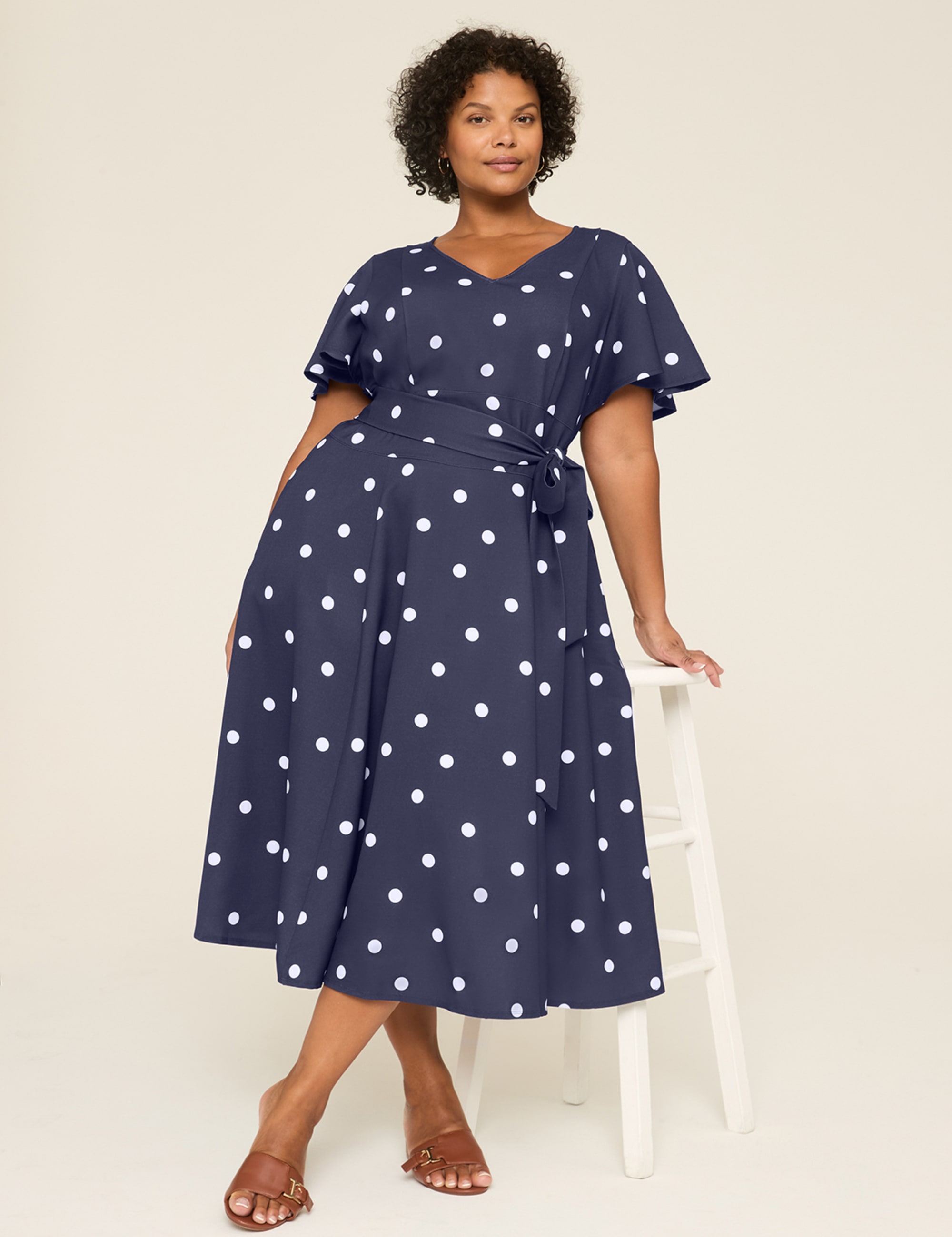 Lena V-Neck Level-Hem Midi Dress