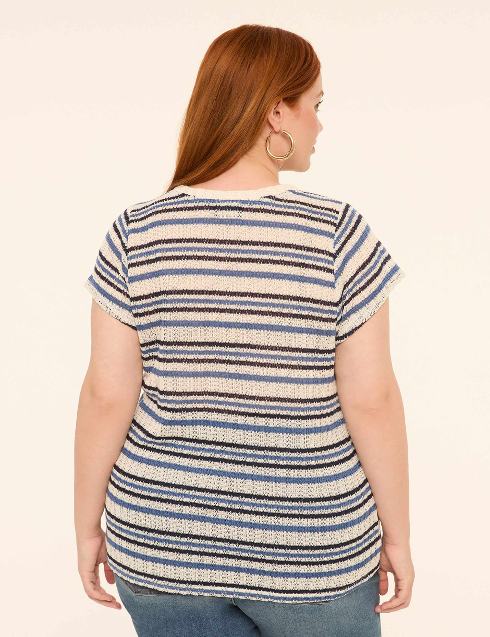 Notch-Neck Textured Open-Stitch Top