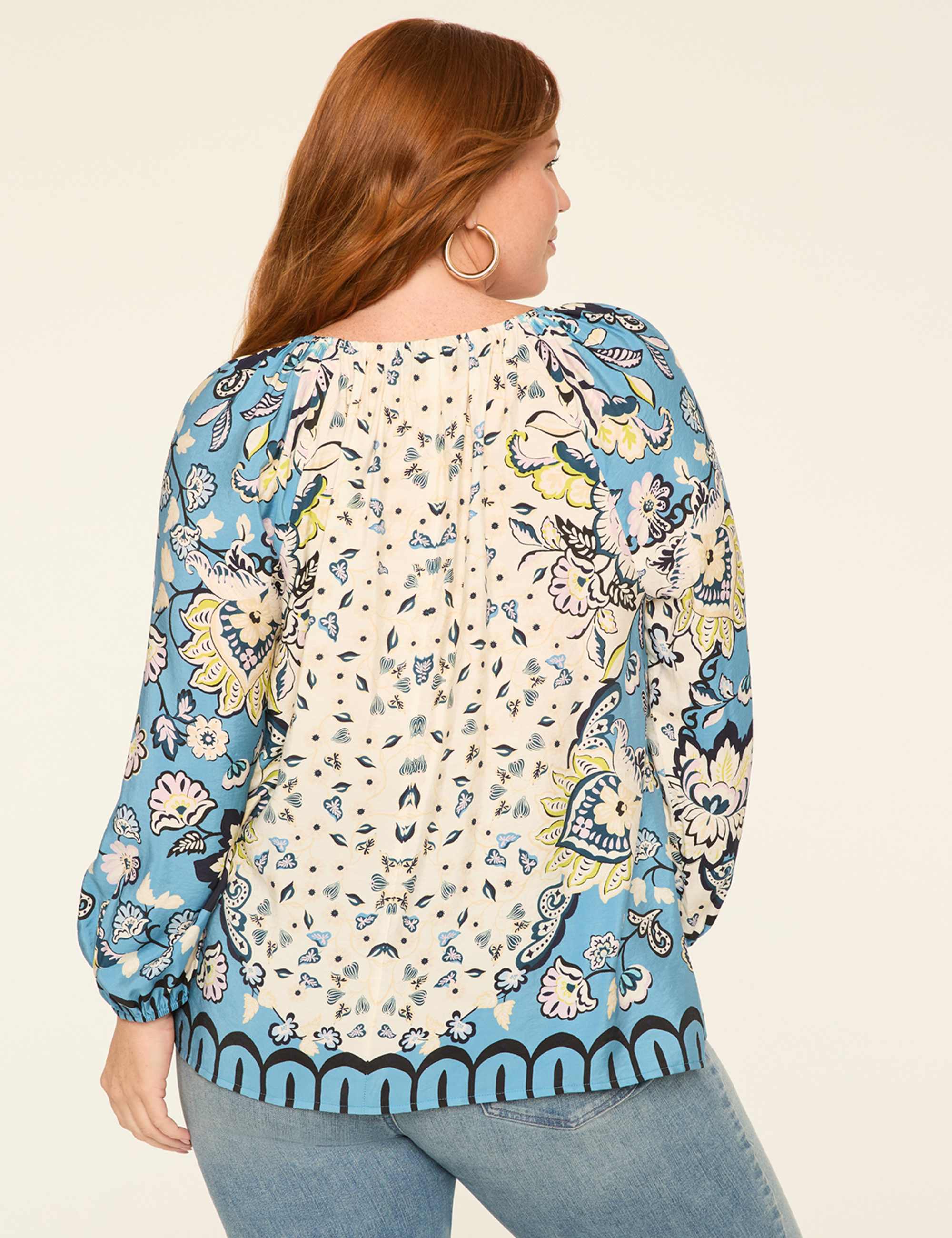 Swing Bracelet-Sleeve Tie-Neck Blouse