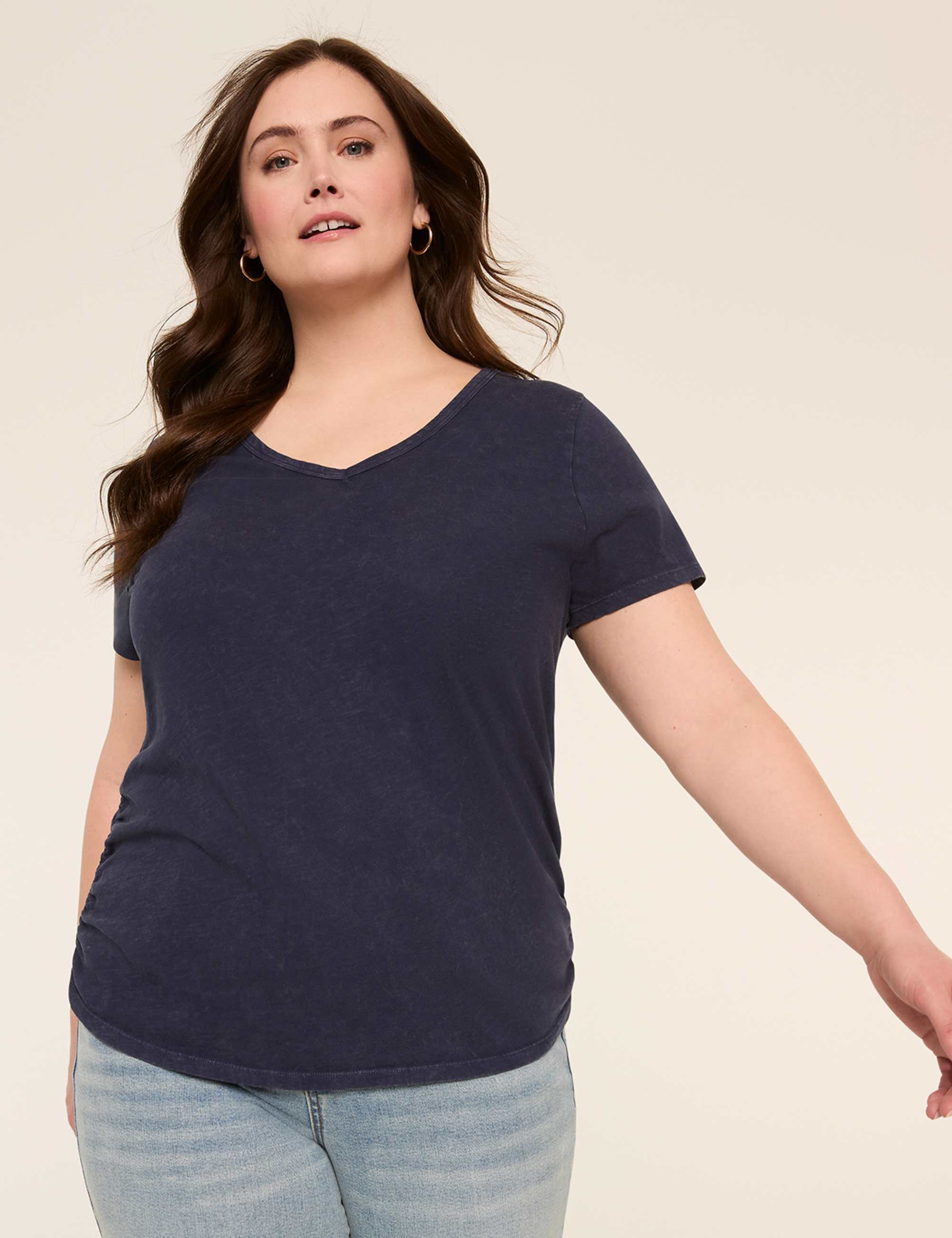 Short-Sleeve V-Neck Side-Ruched Tee