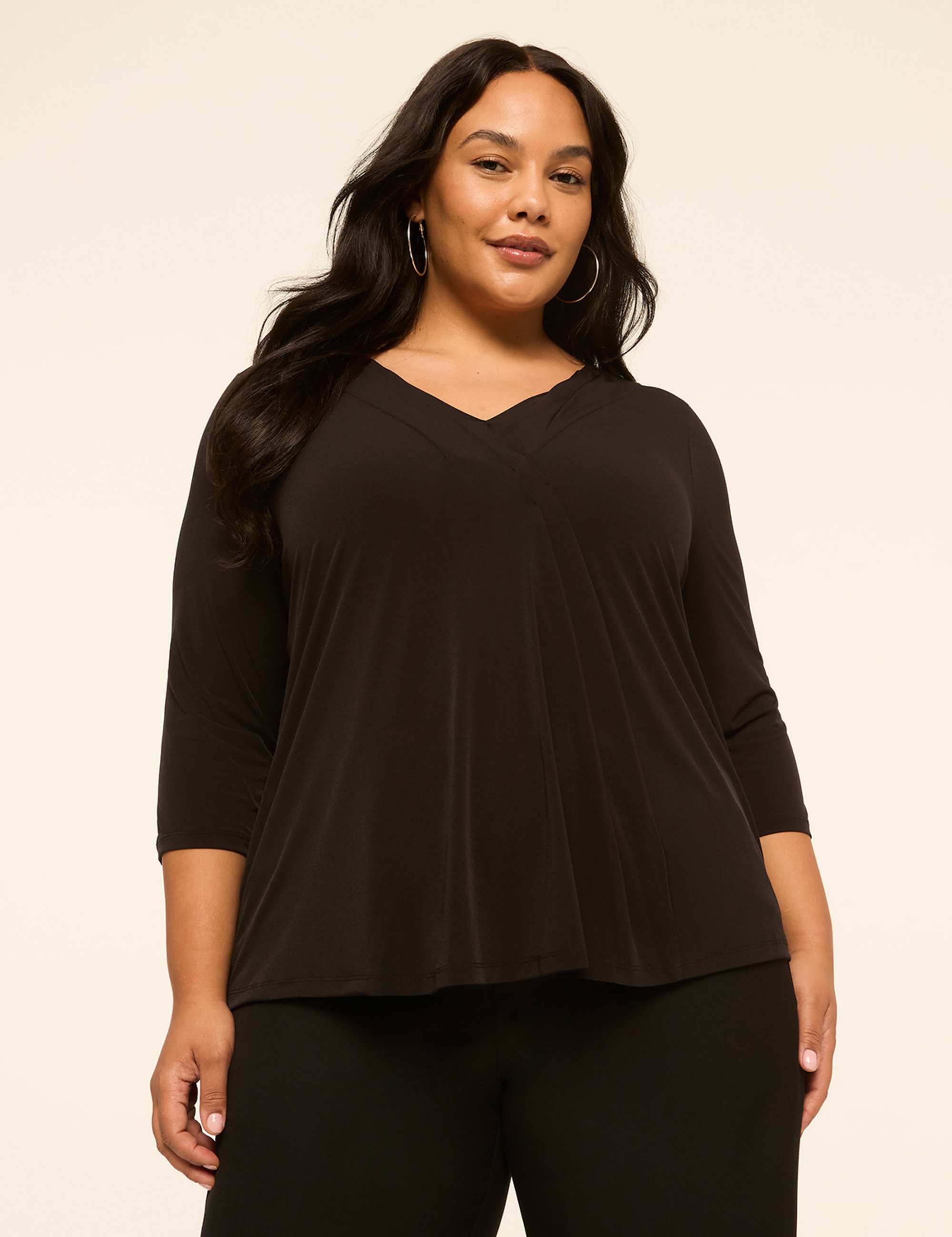 Swing 3/4-Sleeve Pleat-Front Top