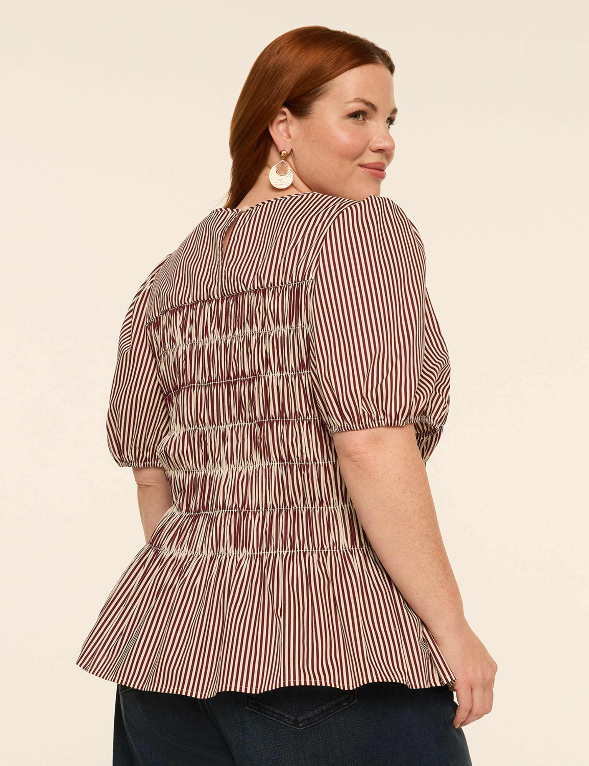 Puff-Sleeve Smocked Peplum Top