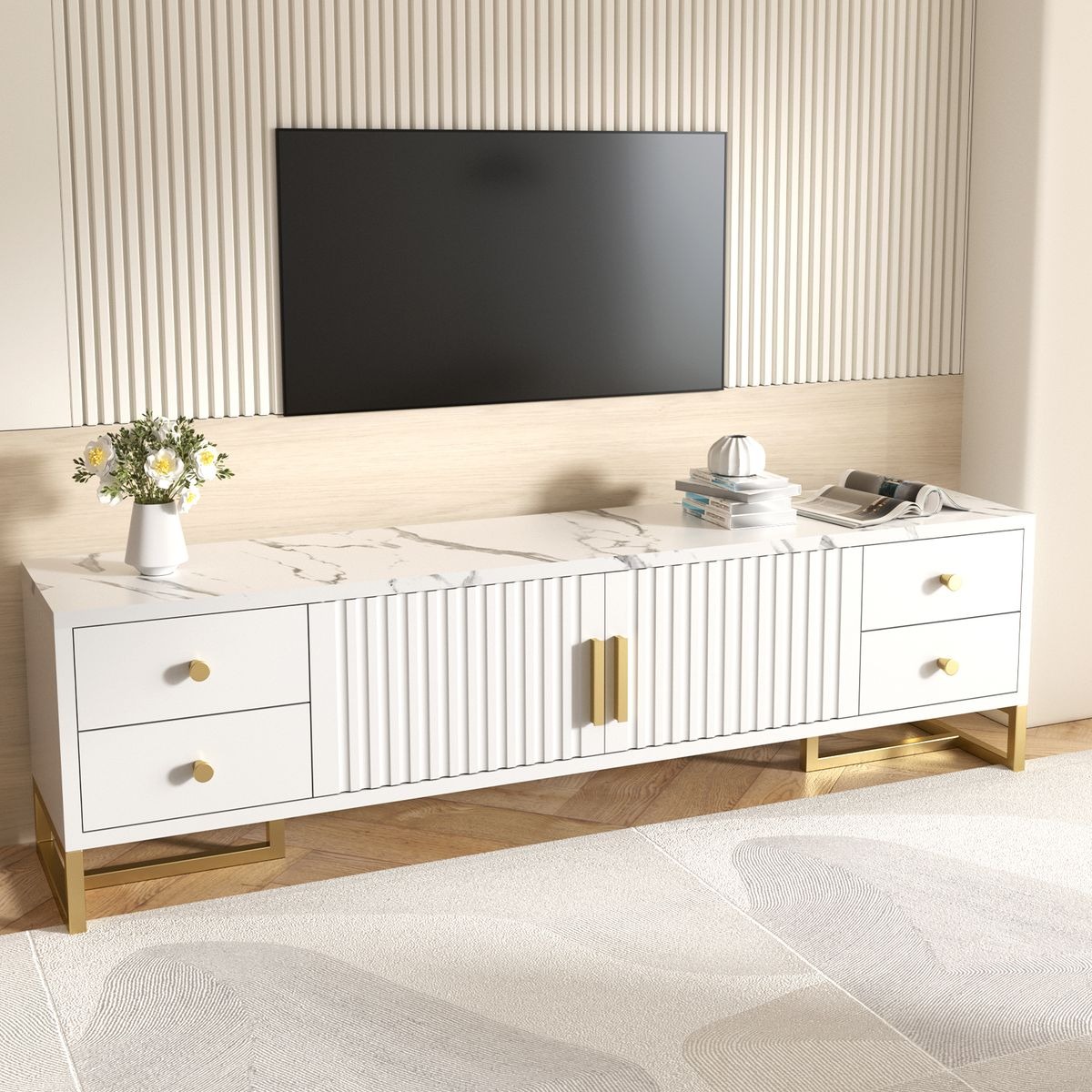 Mueble Para TV 140x30x40cm Con 2 Puertas y 4 Cajones Melamina