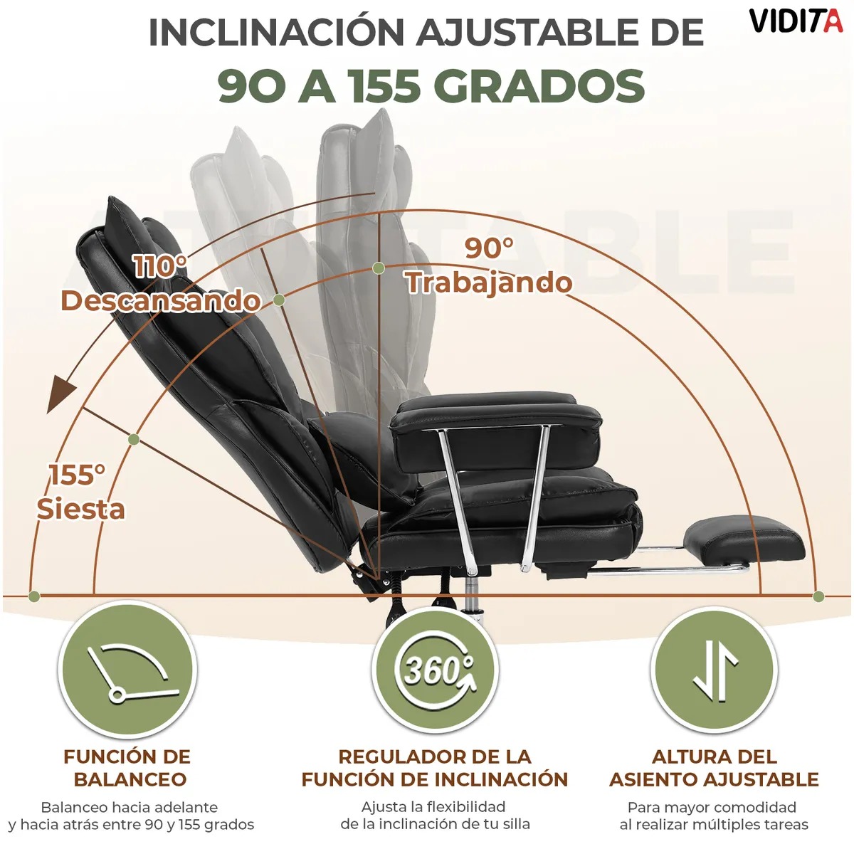 Silla Escritorio Ejecutiva Emilio Premium+ Oficina Ergonómica Pu Negro