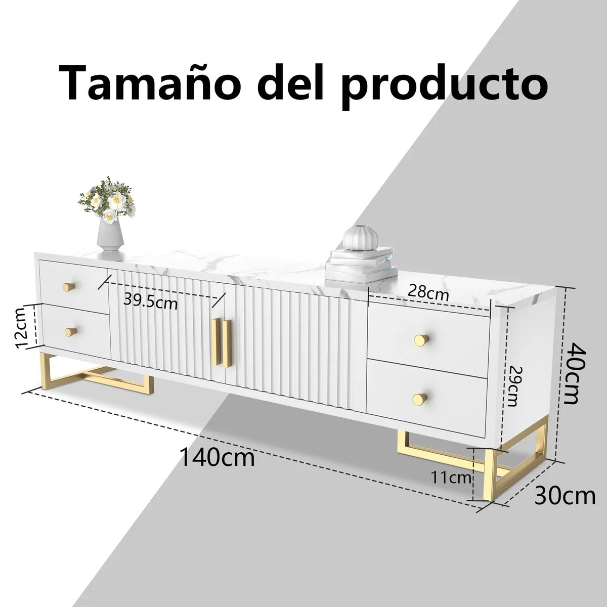 Mueble Para TV 140x30x40cm Con 2 Puertas y 4 Cajones Melamina