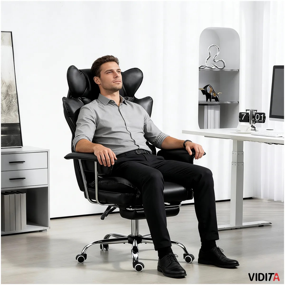 Silla Escritorio Ejecutiva Emilio Premium+ Oficina Ergonómica Pu Negro
