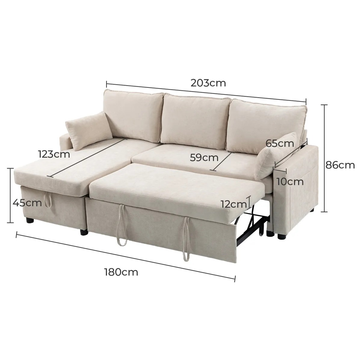 Sofá Cama Leticia Seccionals con Almacenamiento Oculto - Beige