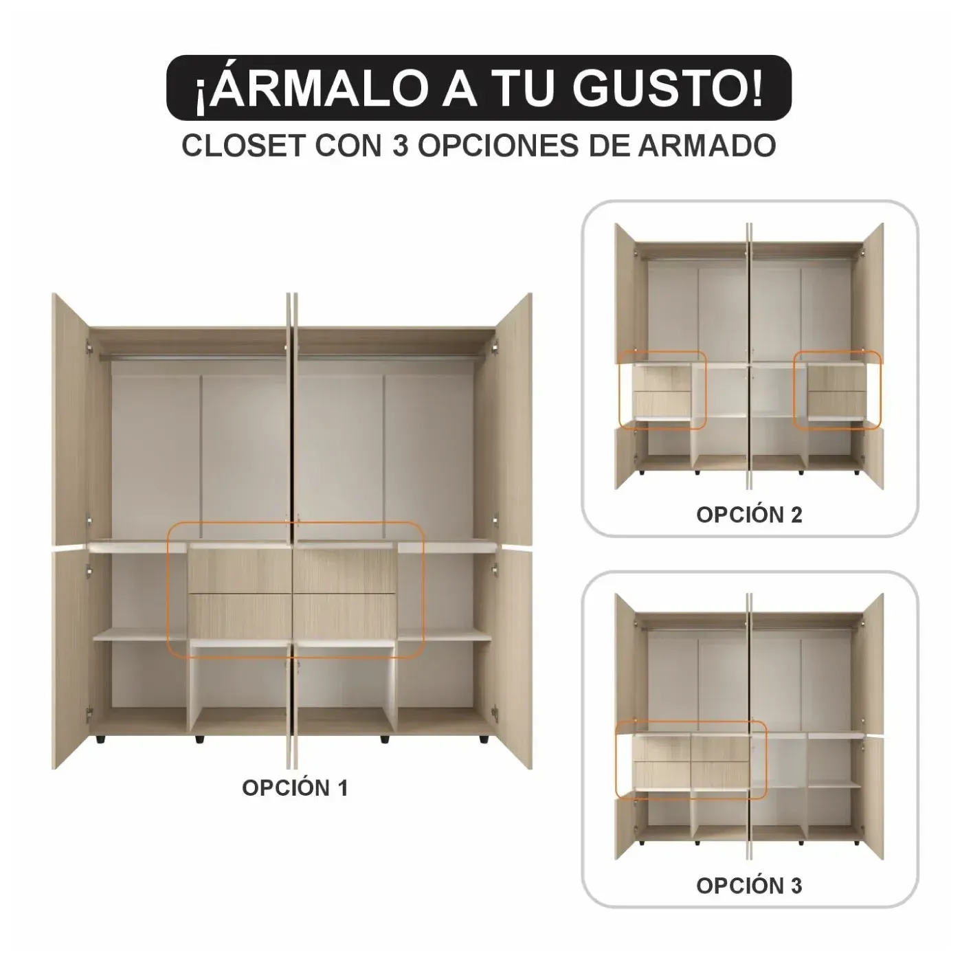 Armario Clóset INVAL Granada 200 cm Arena