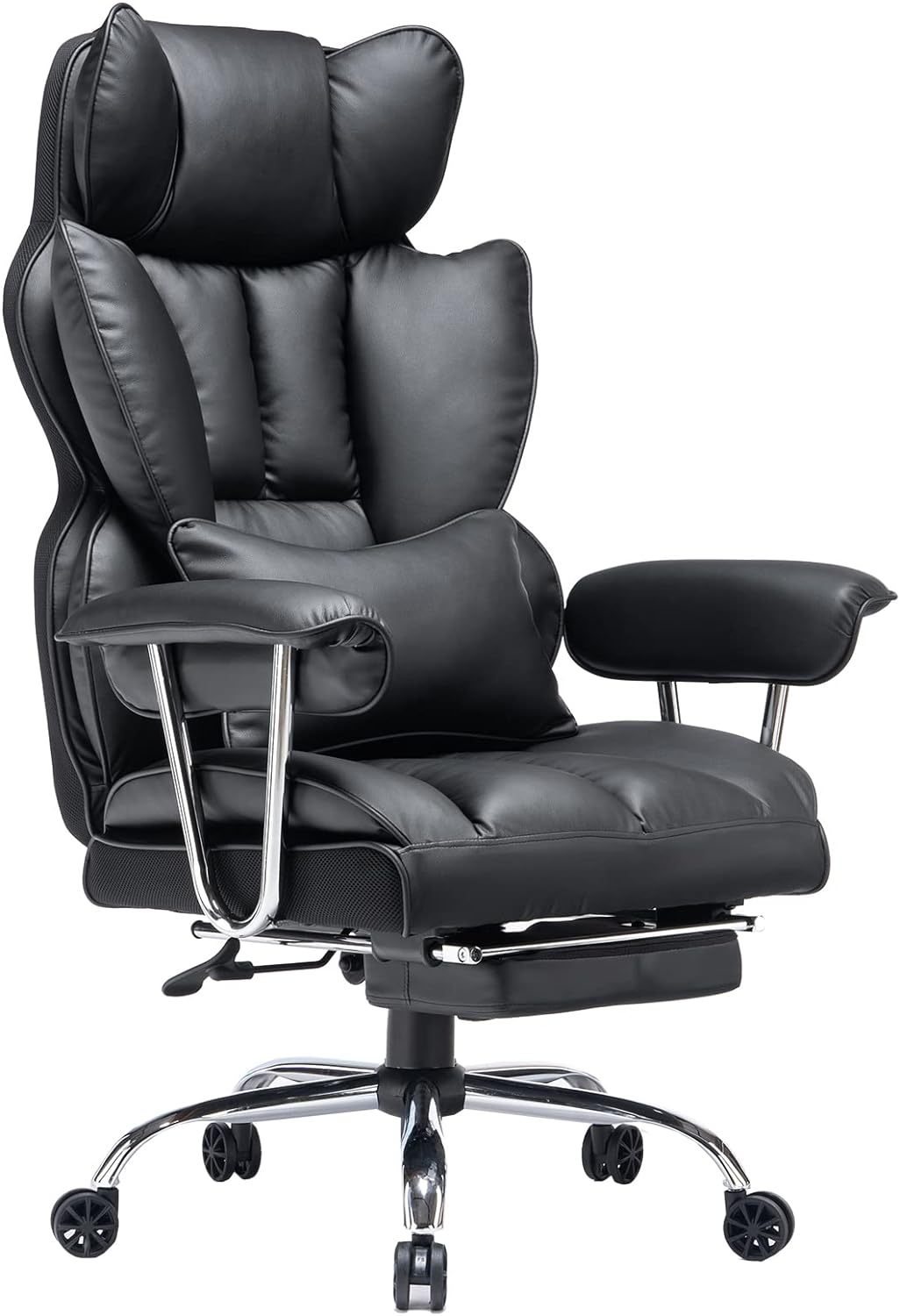 Silla de oficina alta, silla de computadora de cuero PU, silla ejecutiva con reposapiernas y soporte lumbar