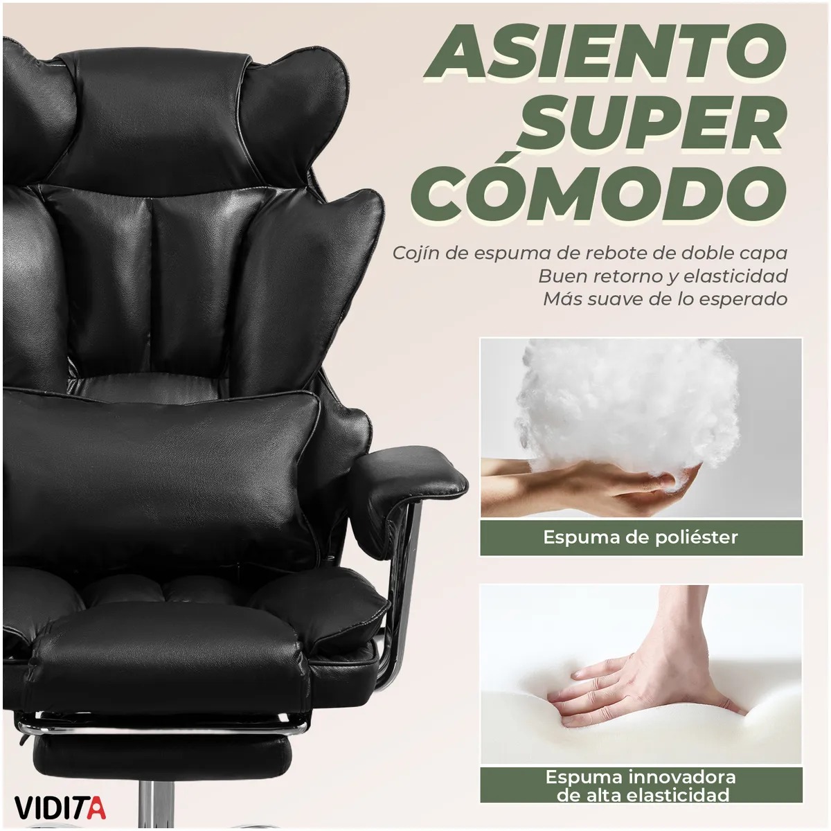Silla Escritorio Ejecutiva Emilio Premium+ Oficina Ergonómica Pu Negro
