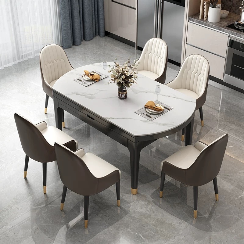 Juego de mesa de comedor de lujo, moderna, extensible, plegable, redonda, de madera maciza de mármol, para 4, 6 y 8 plazas, diseño clásico de muebles de cocina.