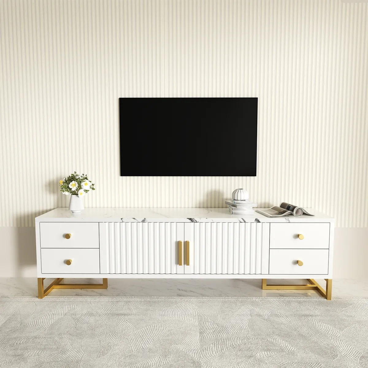 Mueble Para TV 140x30x40cm Con 2 Puertas y 4 Cajones Melamina