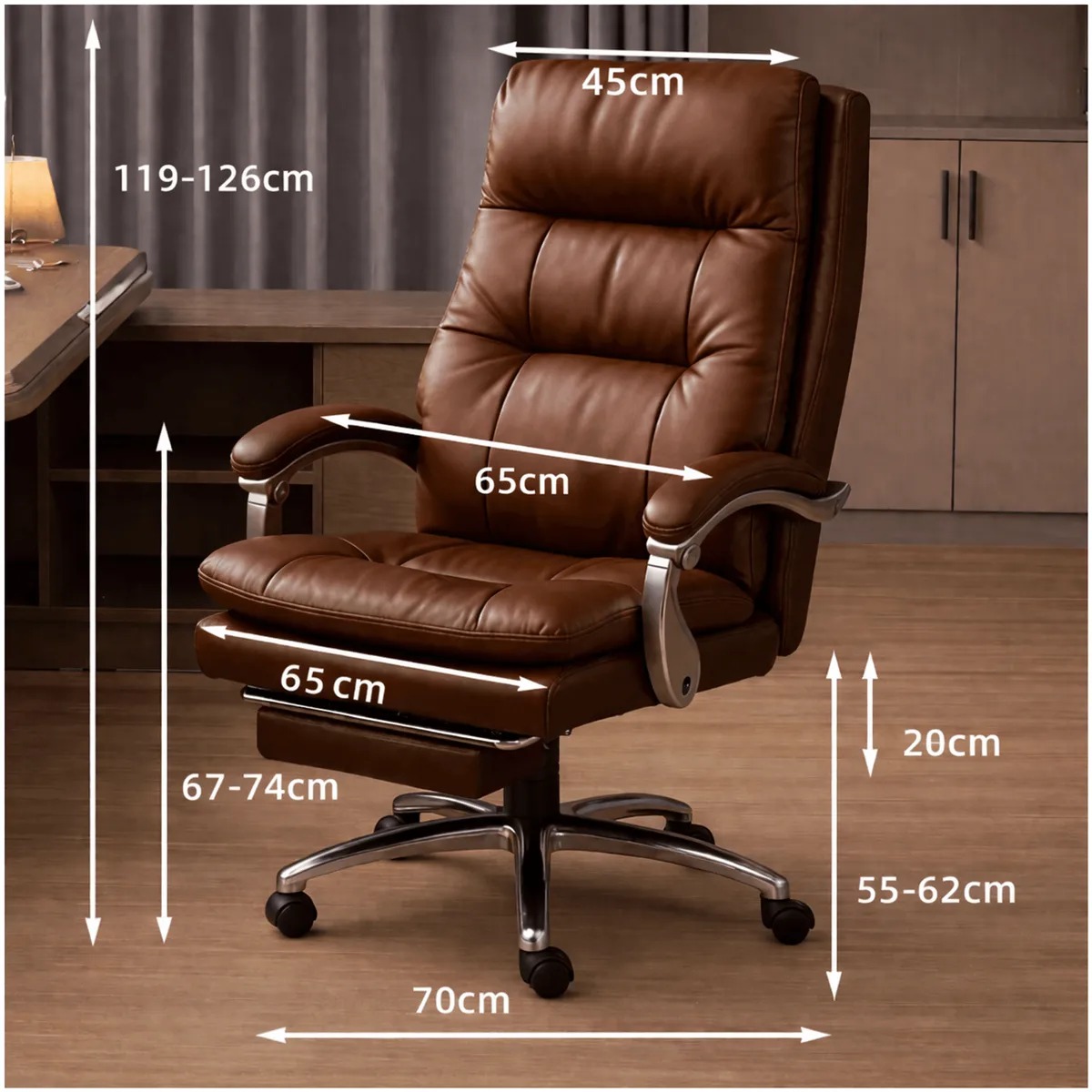 Silla Oficina Gerencial Asiento De Cuero Pata Acero Premium