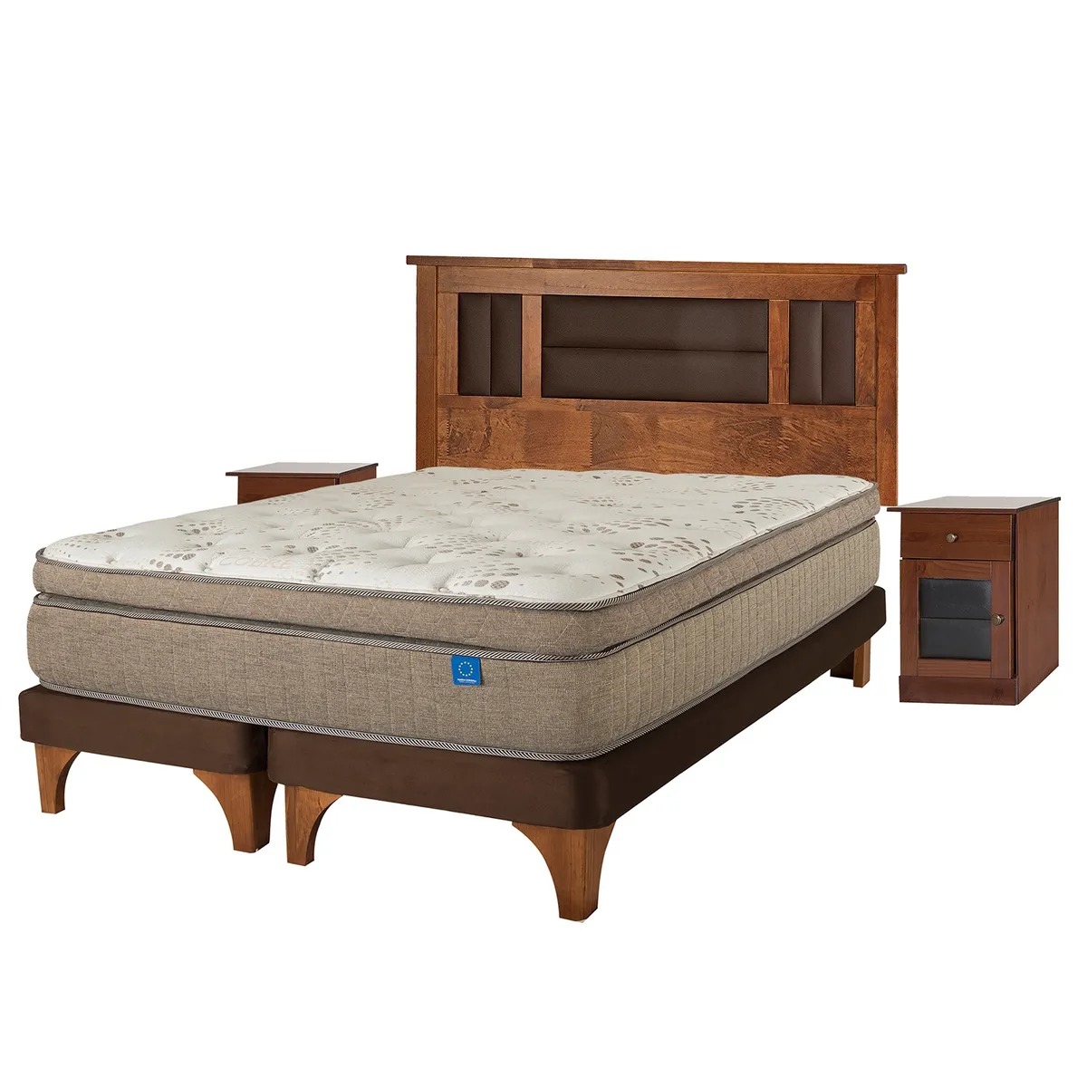 Cama Europea Terra Cobre Flex 2 Plazas + Respaldo + 2 Veladores Flex